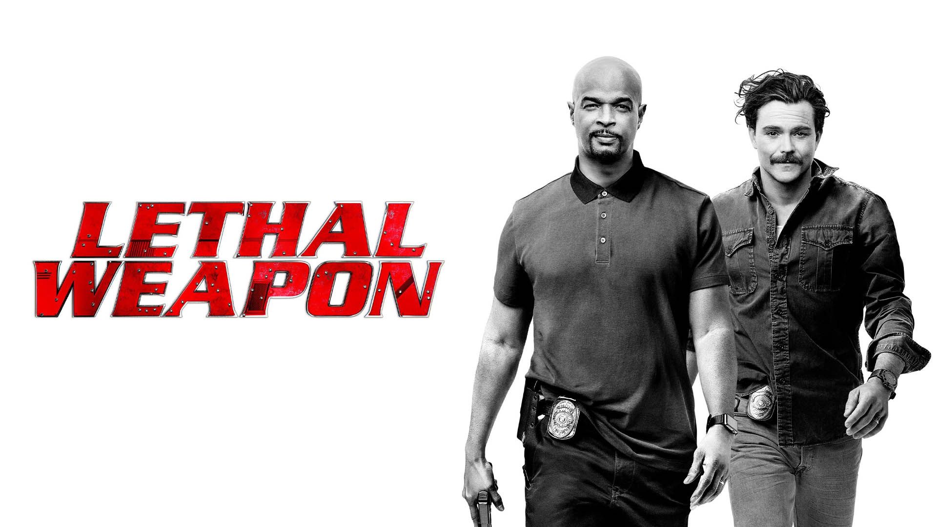 دیمون وینیز و کلین کرافورد بازیگران اصلی سریال lethal weapon در کاور سفید رنگ این سریال