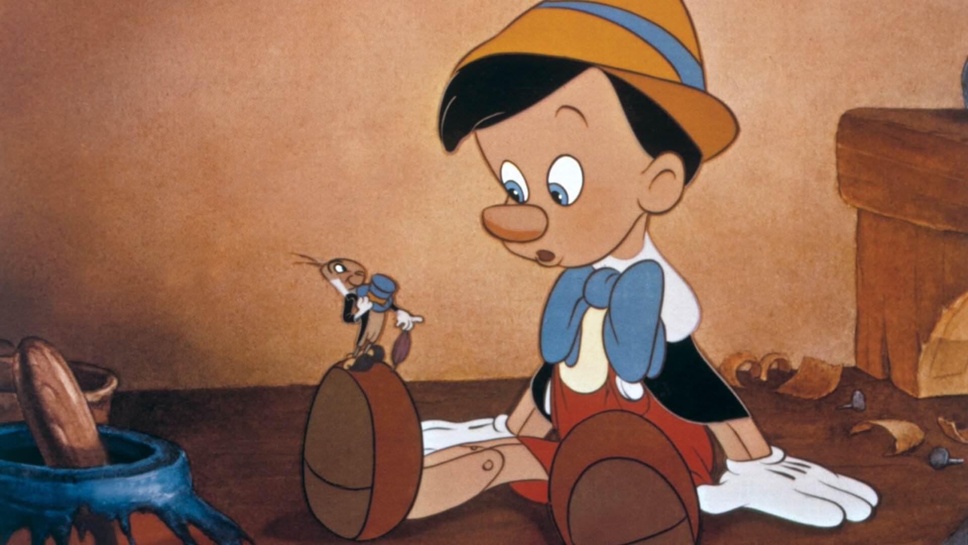 پینوکیو در حال صحبت با جیمینی کریکت در انیمیشن Pinocchio دیزنی