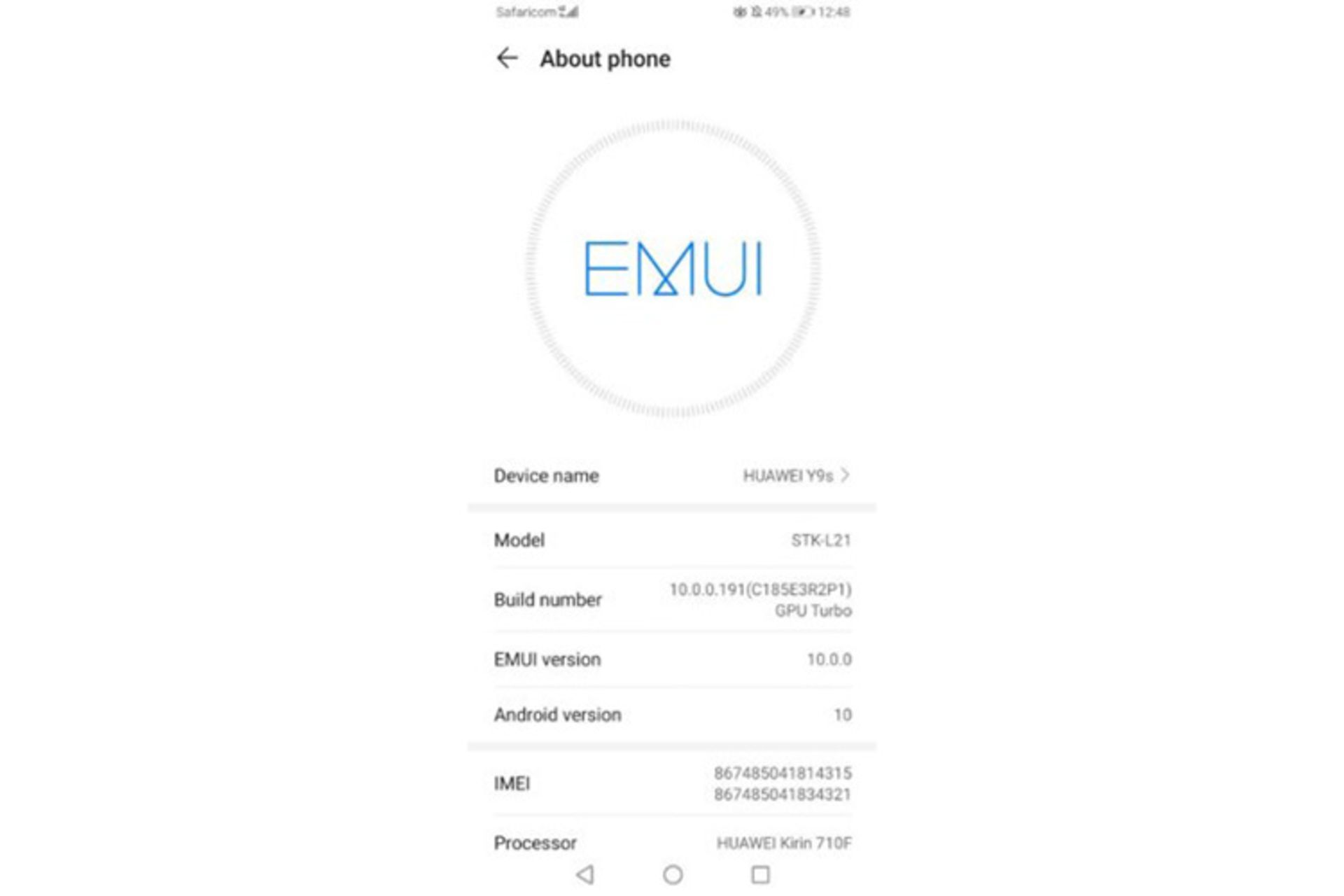 Huawei Y9s EMUI 10