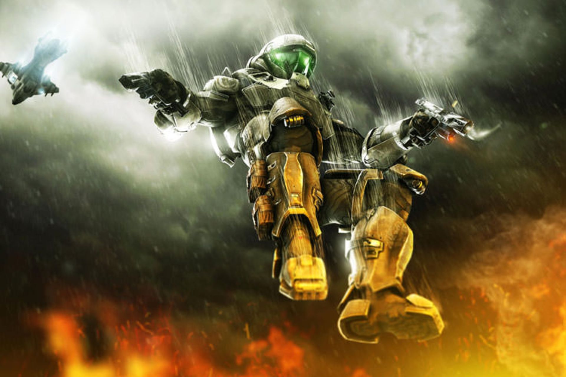 مستر چیف در حال فرود آمدن در بازی Halo 3
