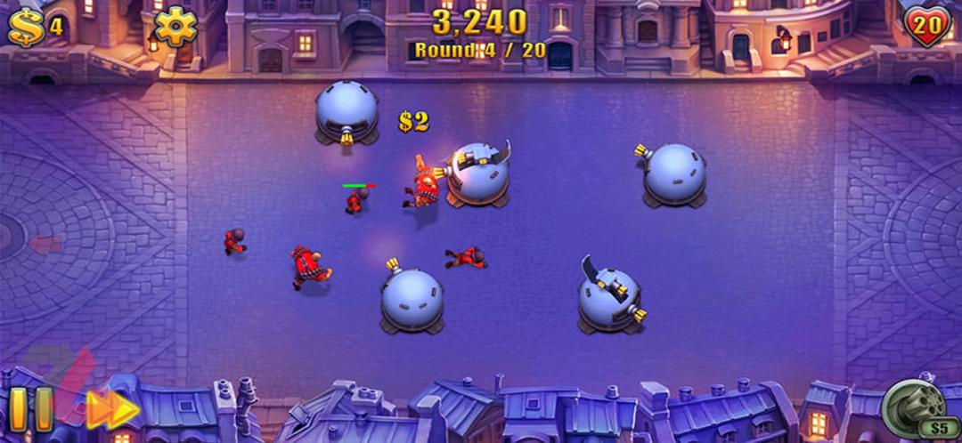 نمایی از گیم‌پلی بازی موبایل Fieldrunners 2 در شب