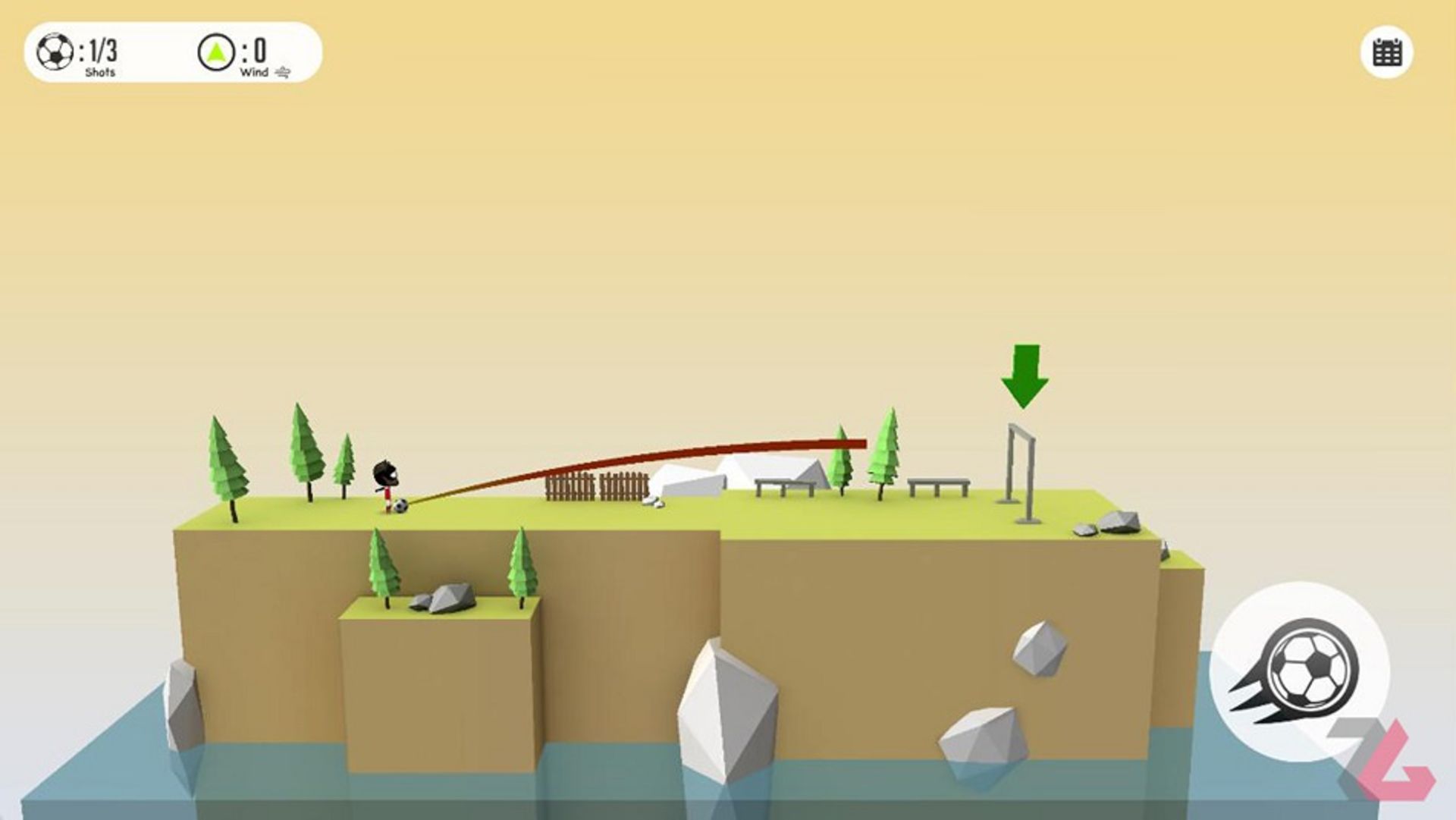 شوت کردن توپ به سمت دروازه در زمین چمن در بازی Stickman Trick Soccer