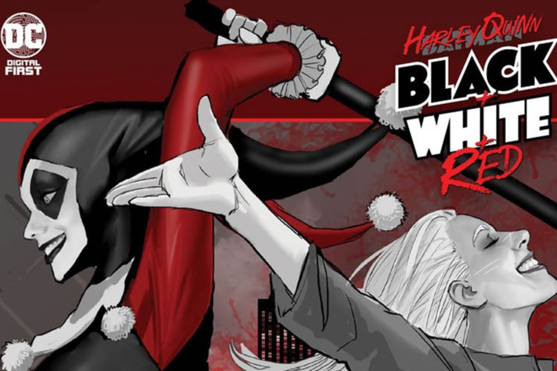 تصویر جلد قسمت اول سری کتاب کمیک Harley Quinn: Black + White + Red - هارلی کویین - هارلین کویینزل