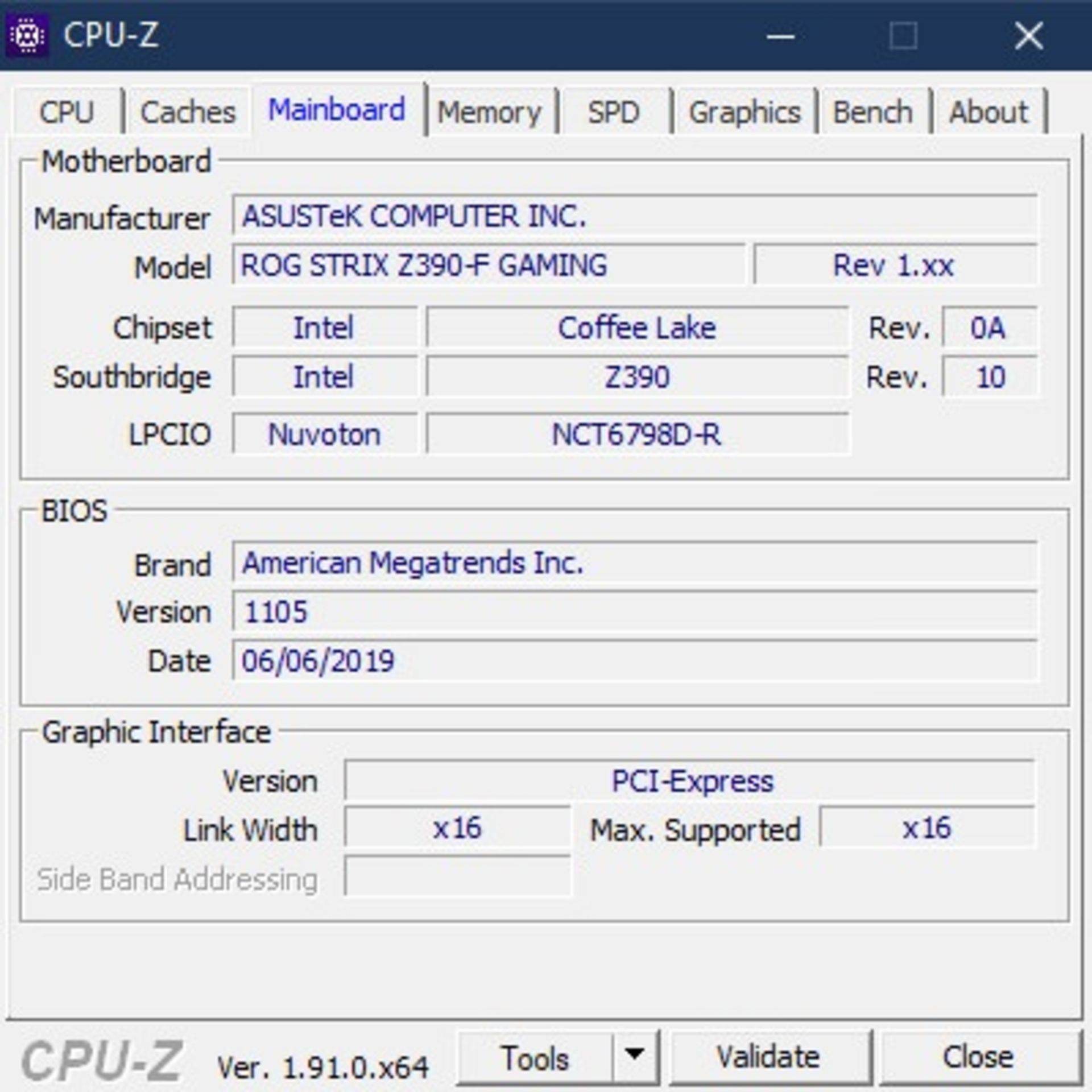 اطلاعات مادربرد در CPU-Z