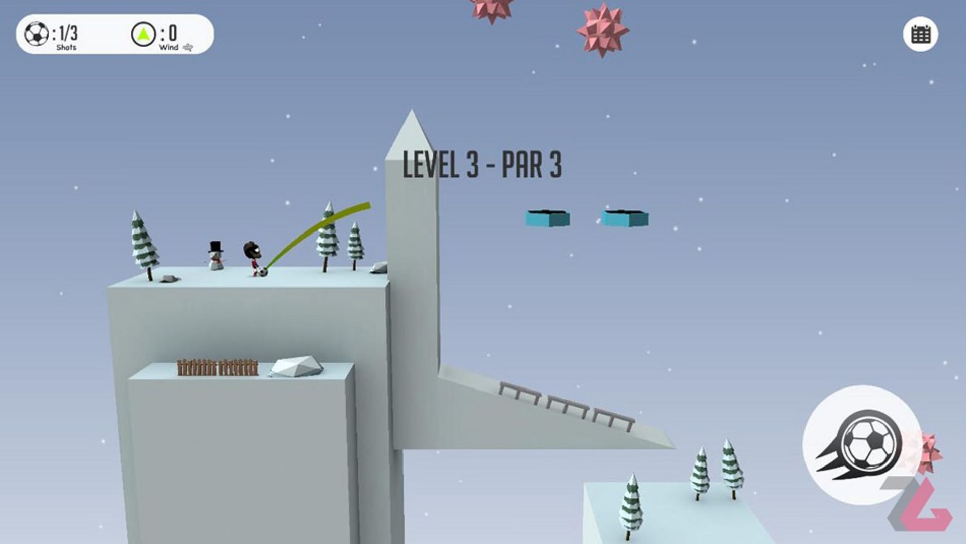 فصل زمستان و ضربه به توپ در بازی Stickman Trick Soccer