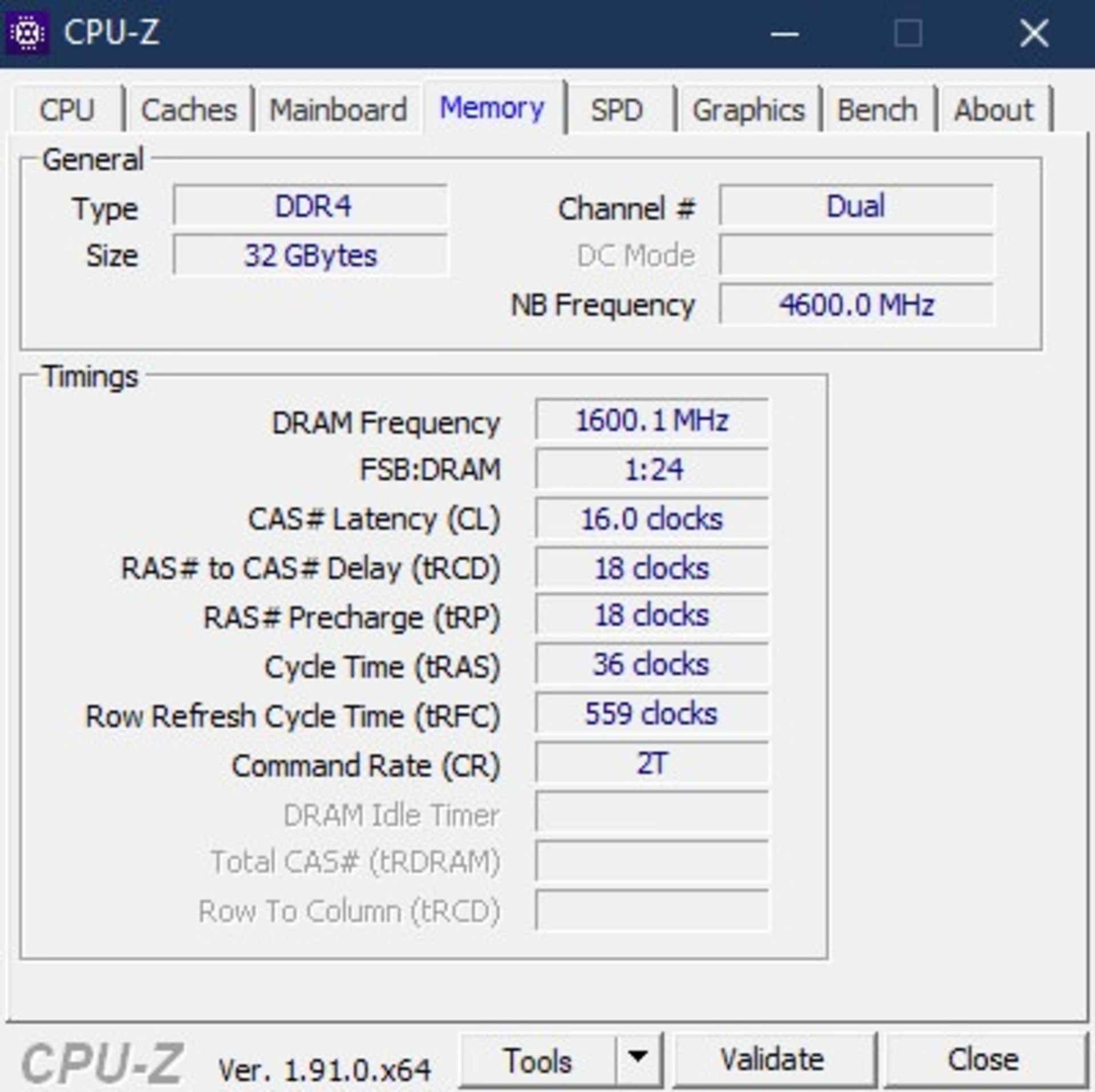 فرکانس فعلی و زمانبندی حافظه در CPU-Z