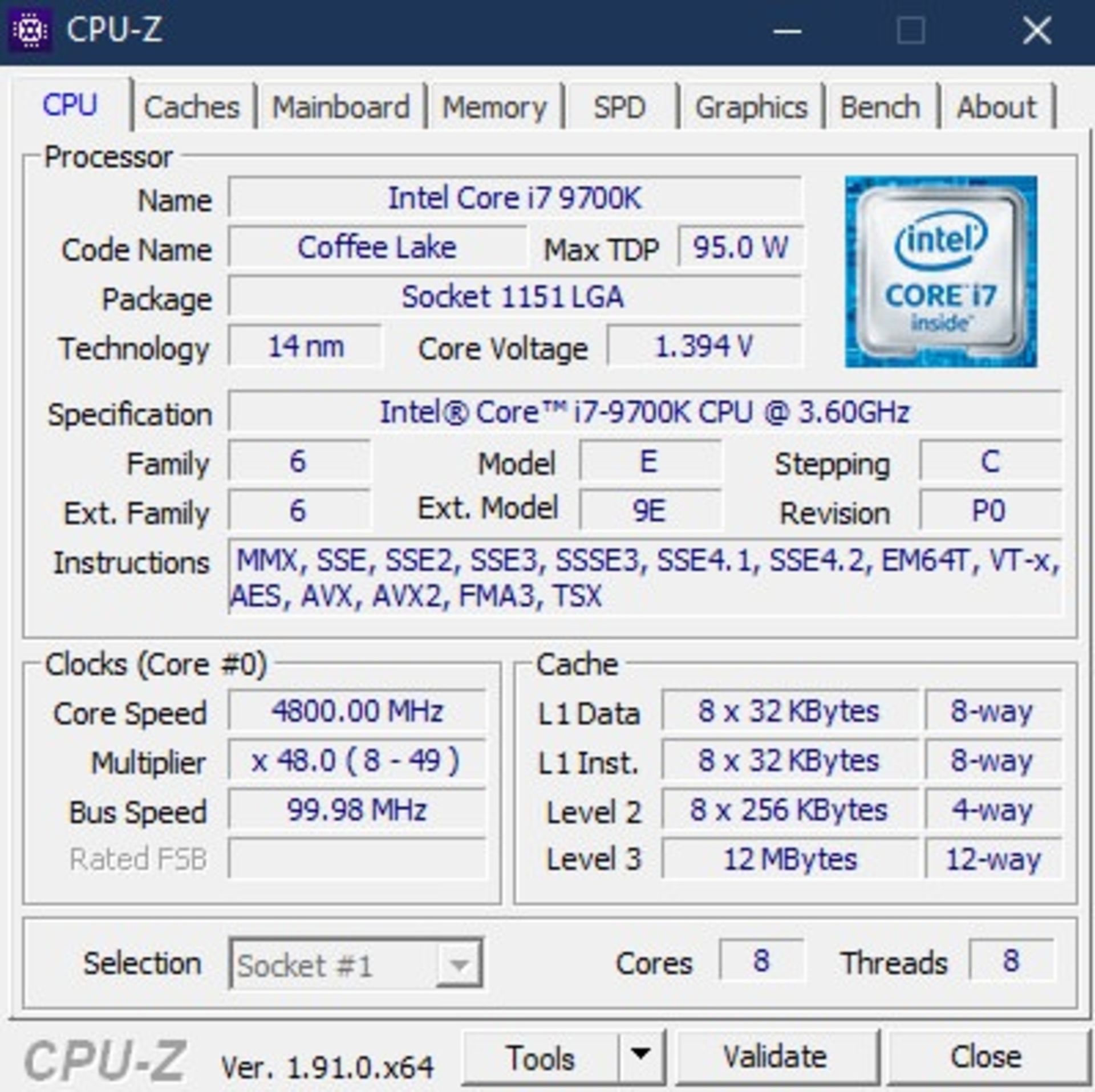 اطلاعات پردازنده در CPU-Z