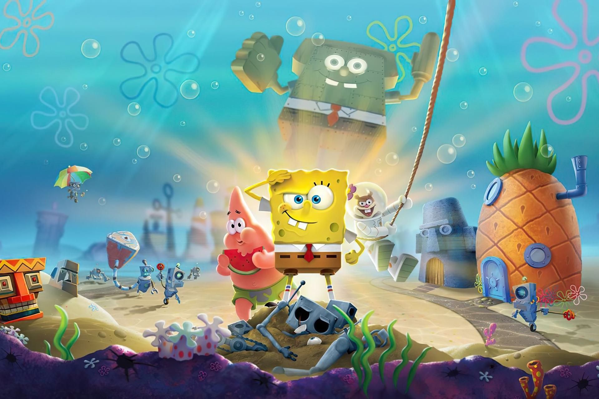 شخصیت پاتریک و باب اسفنجی در بازی SpongeBob SquarePants: Rehydrated