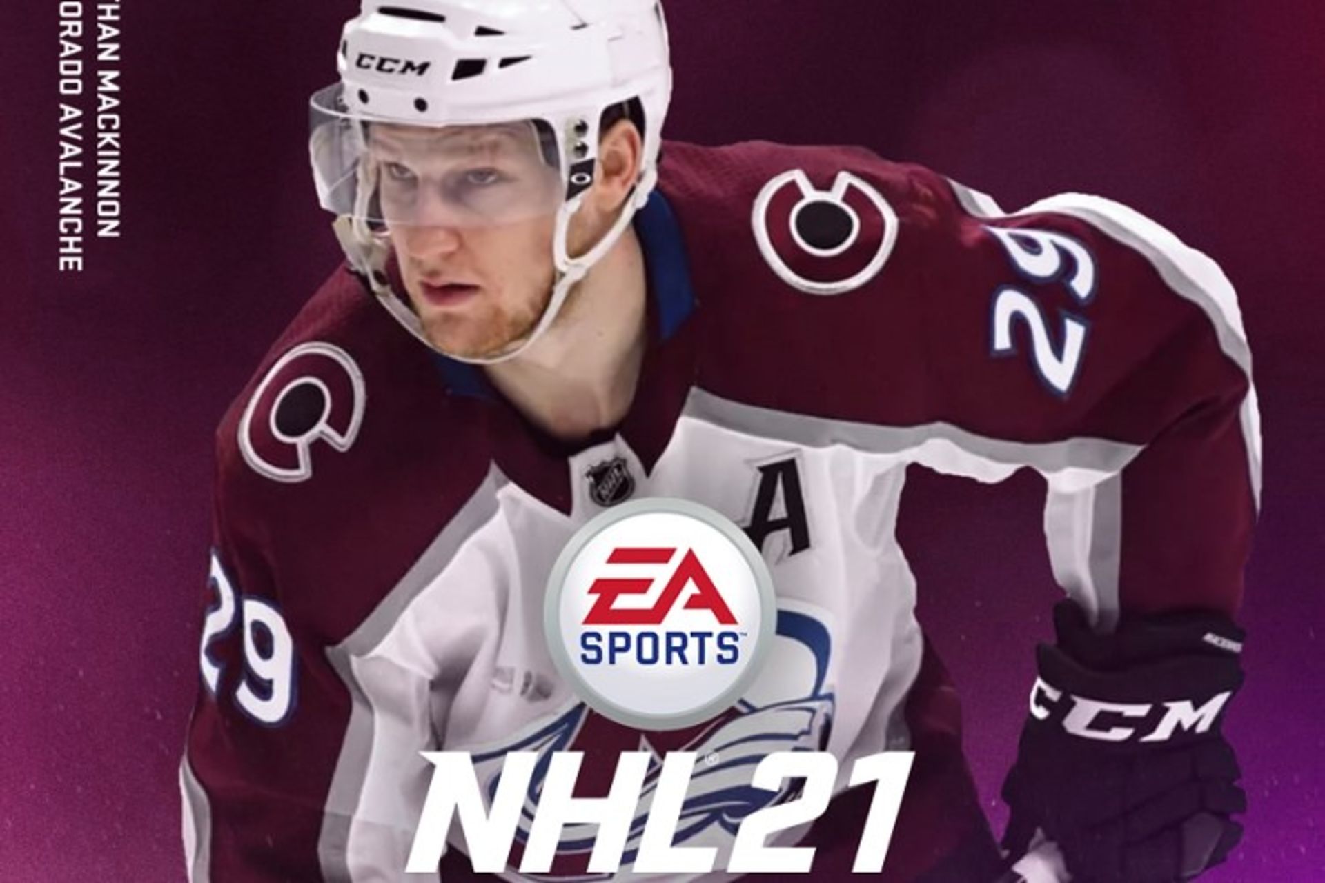 تصویر Nathan MacKinnon روی کاور بازی NHL21