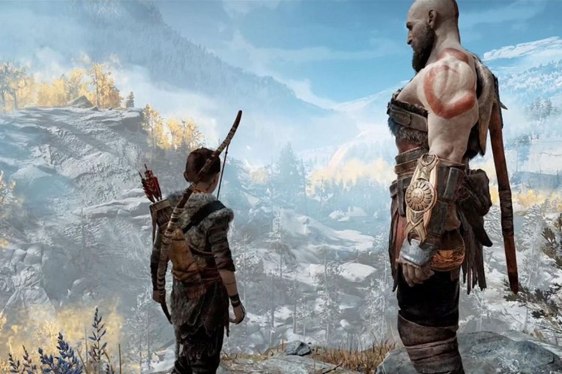 نمایی از کریتوس و آتریوس در بازی God of War