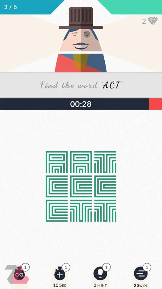جدول کلمات با حروفی پیچ در پیچ Mr. Mustachio : Word Search