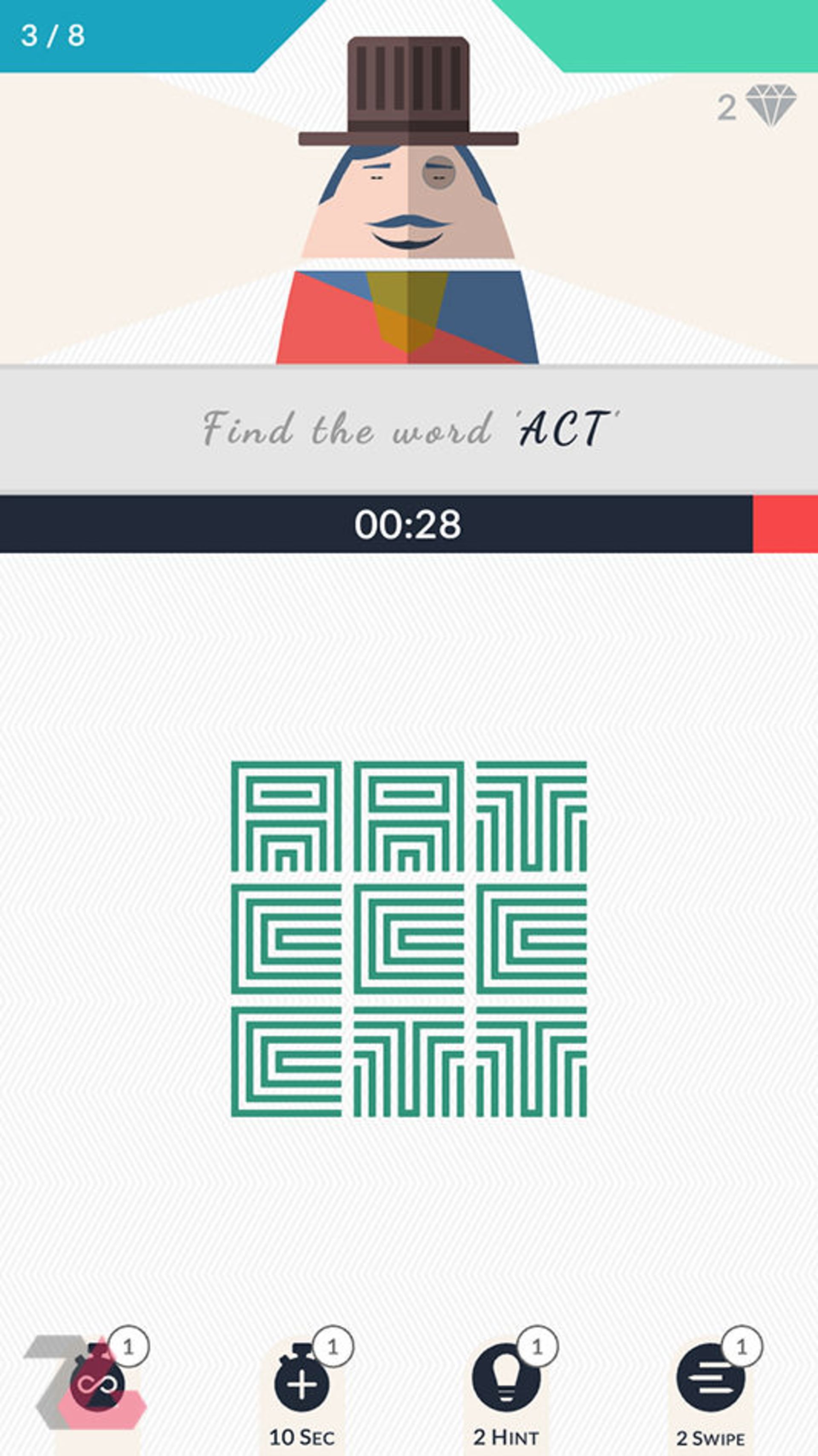 جدول کلمات با حروفی پیچ در پیچ Mr. Mustachio : Word Search