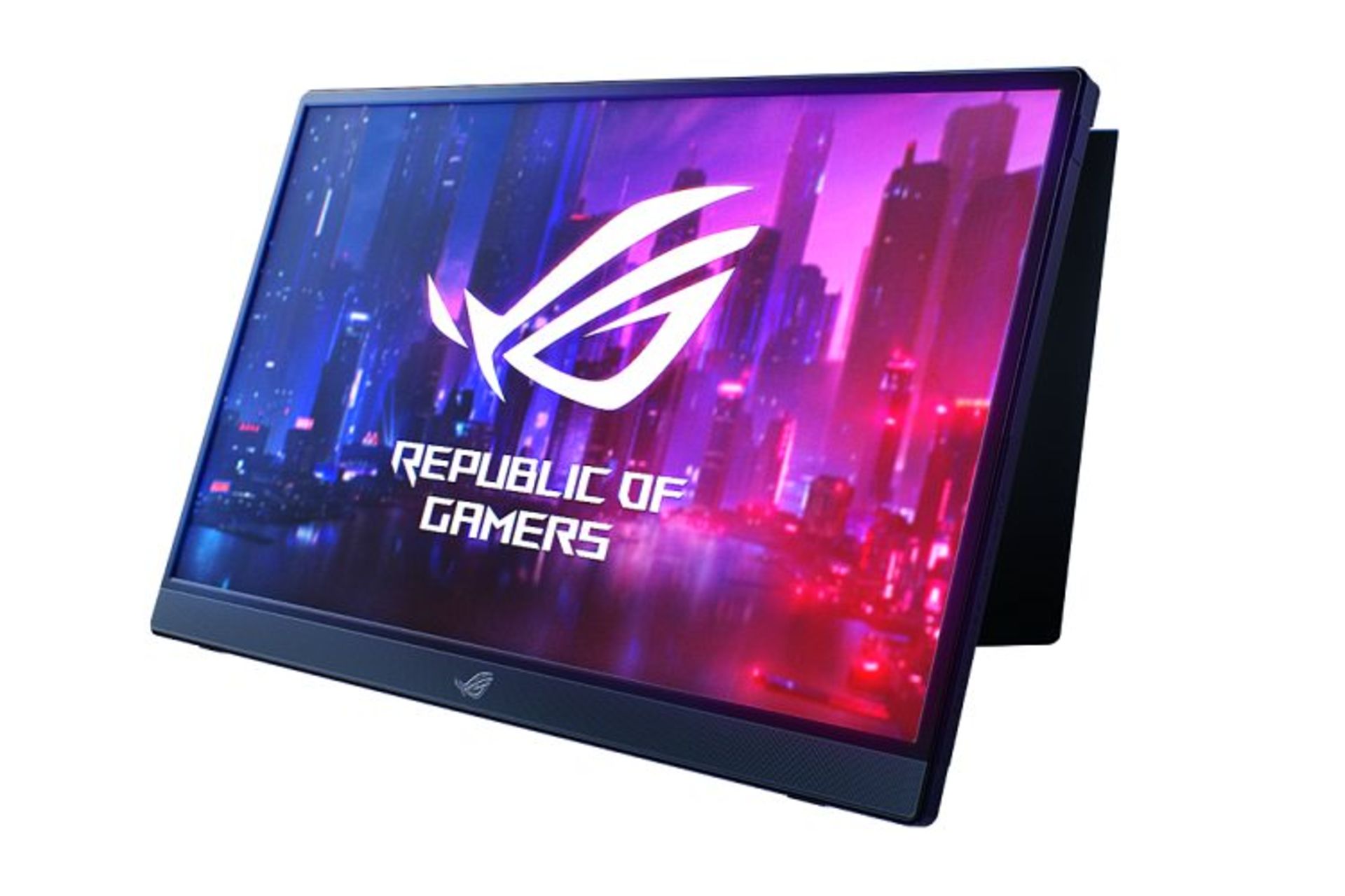 مانیتور گیمینگ قابل حمل ROG Strix XG16 product با لوگوی ROG این شرکت