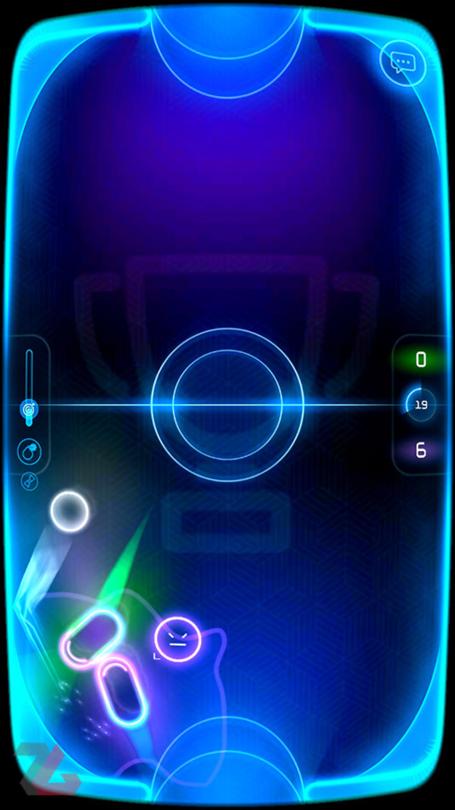 زمینی آبی رنگ با شکلک عصبانی و دو کپسول که به دنبال توپ هستند NEO:BALL 