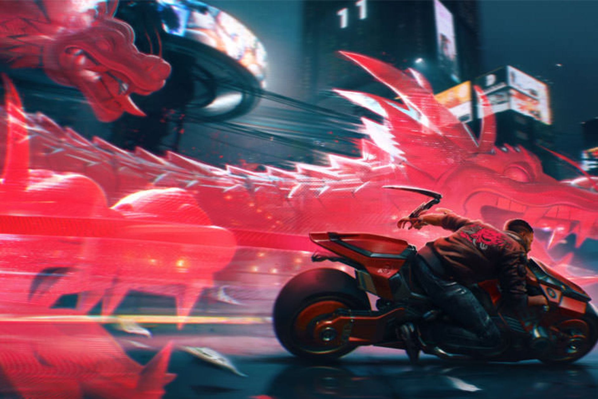 کاراکتر V در حال موتور سواری در بازی Cyberpunk 2077