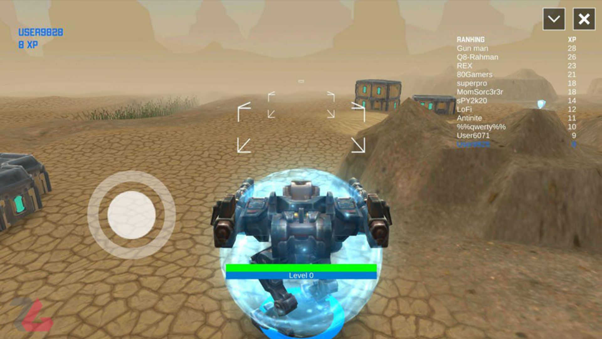ربات مبارز به دنبال دشمن در بیابان خشک در بازی Meka Hunters