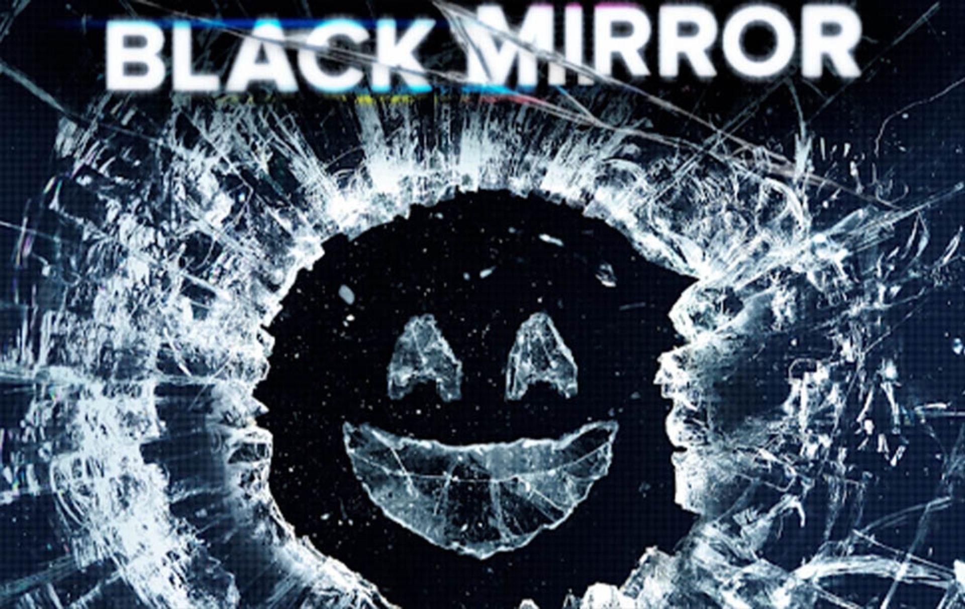 صورت خندان بر روی شیشه شکسته در کاور سریال black mirror