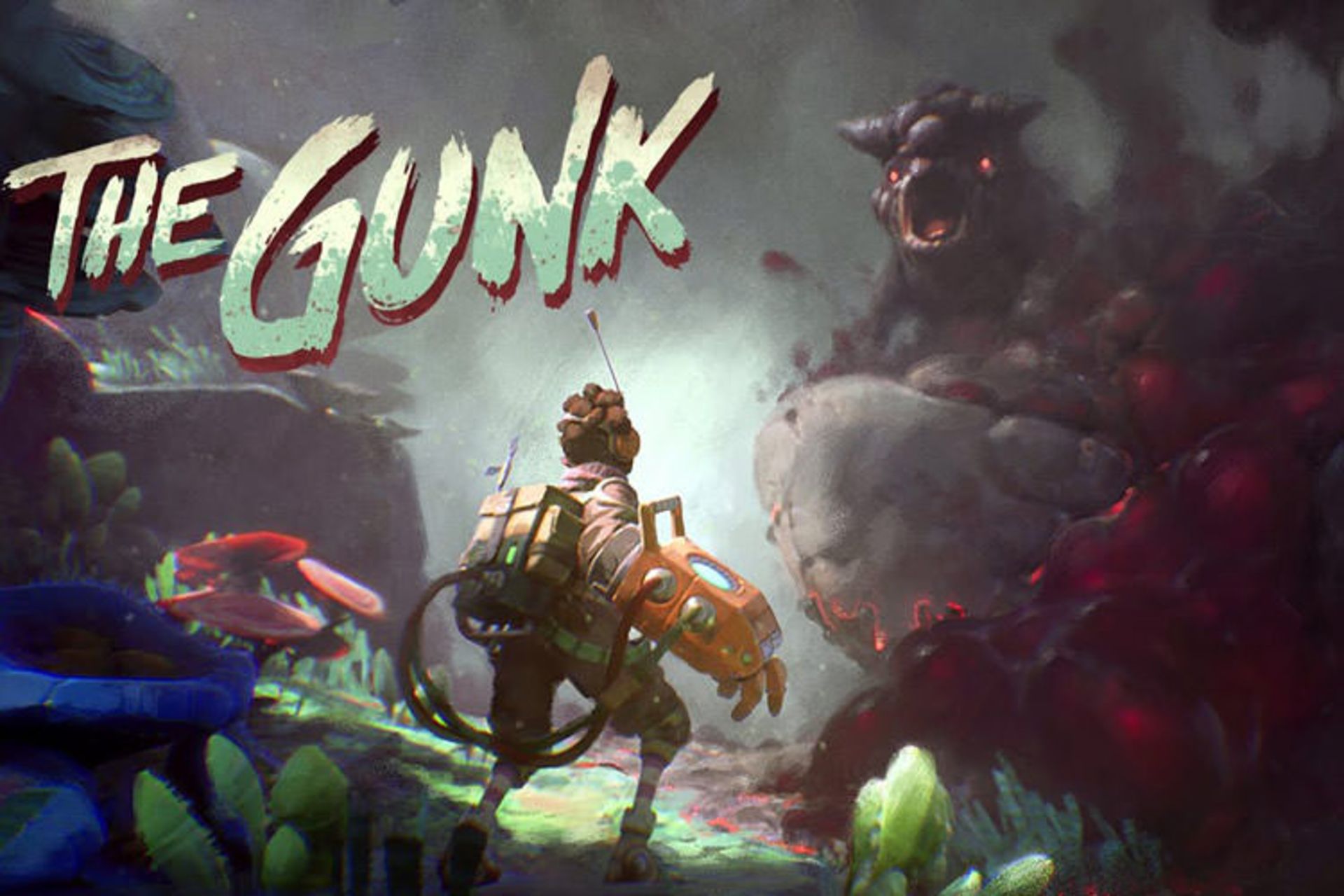 محیط های زیبا و سبز به همراه هیولا قرمز و سیاه ترسناک در بازی کارتونی The Gunk