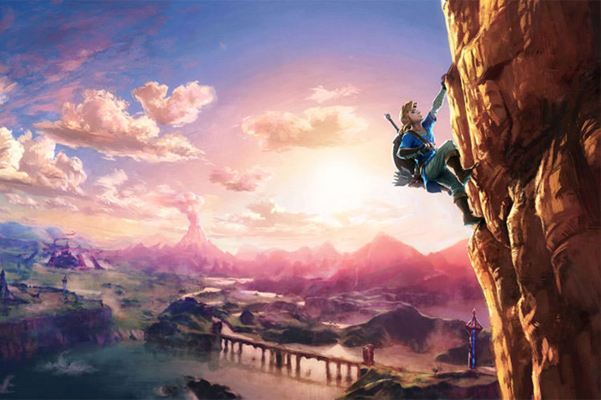 لینک در حال بالا رفتن از صخره در بازی The Legend of Zelda: Breath of the Wild