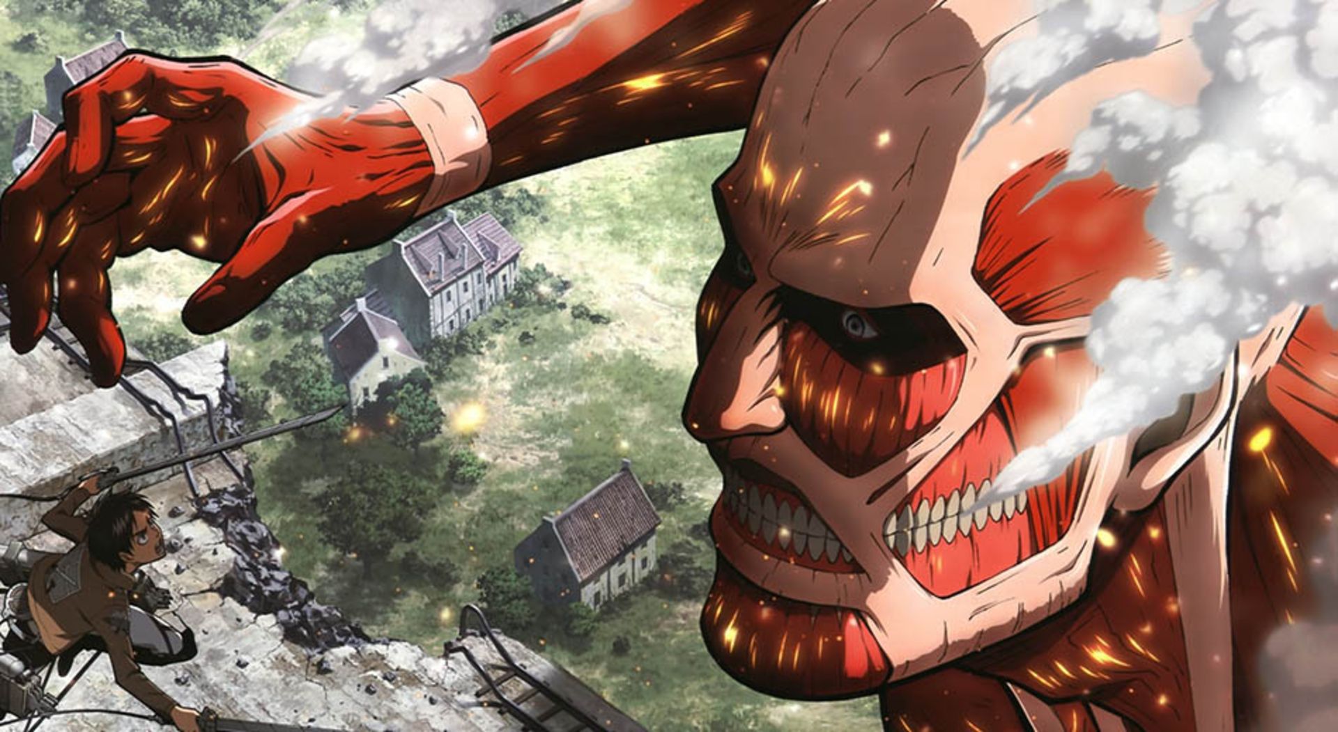 حمله تایتان به دیوارهای شهر در سریال attack on titan