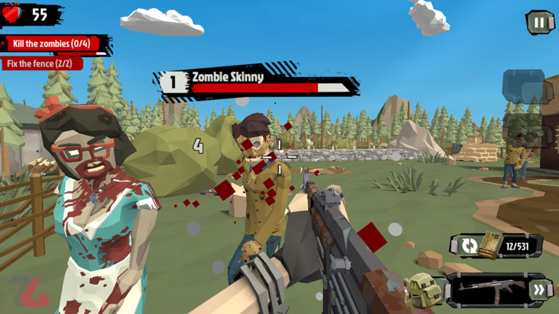 شلیک با سلاح به سمت زامبی هایی با نوار سلامت قرمز The Walking Zombie 2