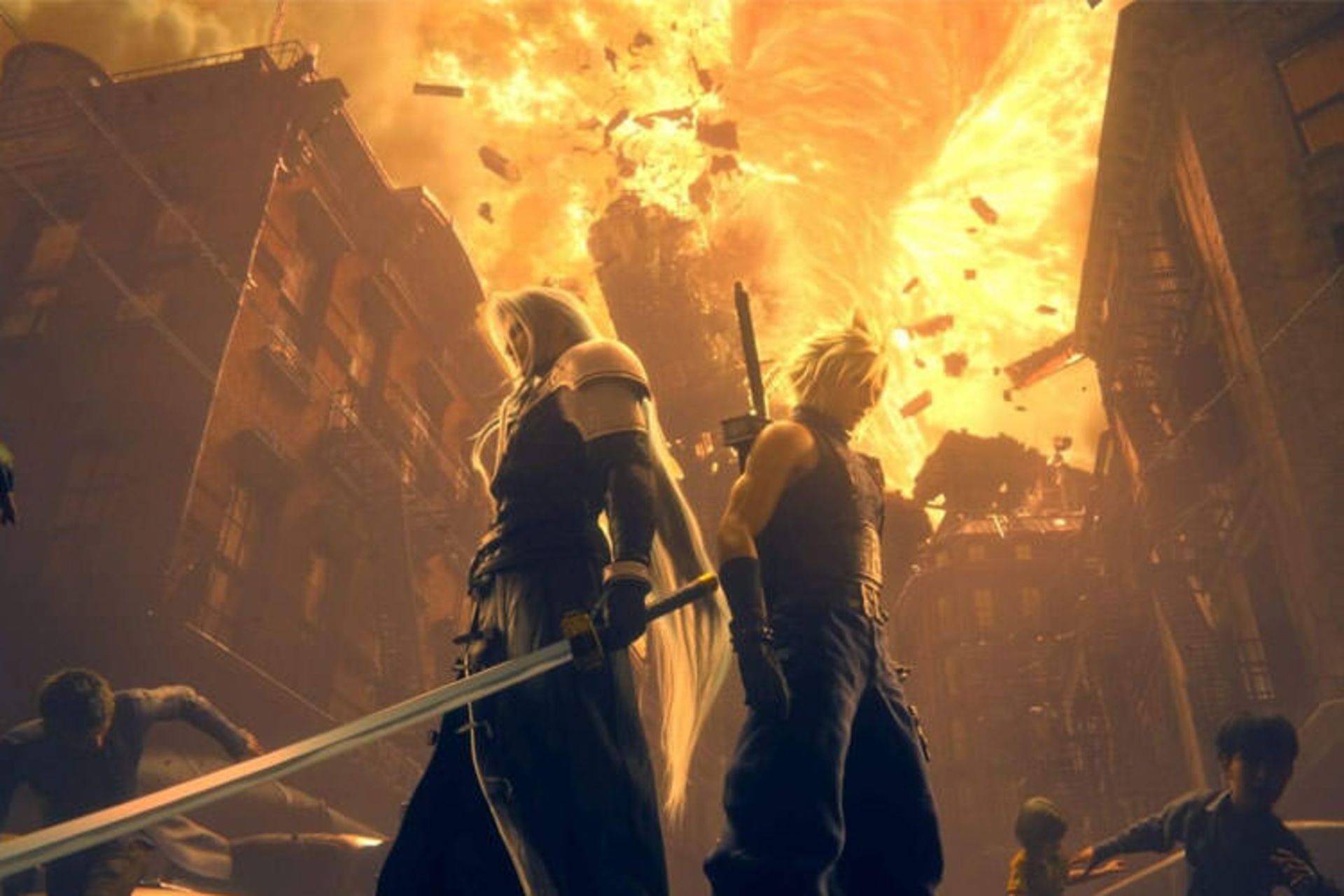 سفیروث و کلود پشت به پشت هم در Final Fantasy VII Remake