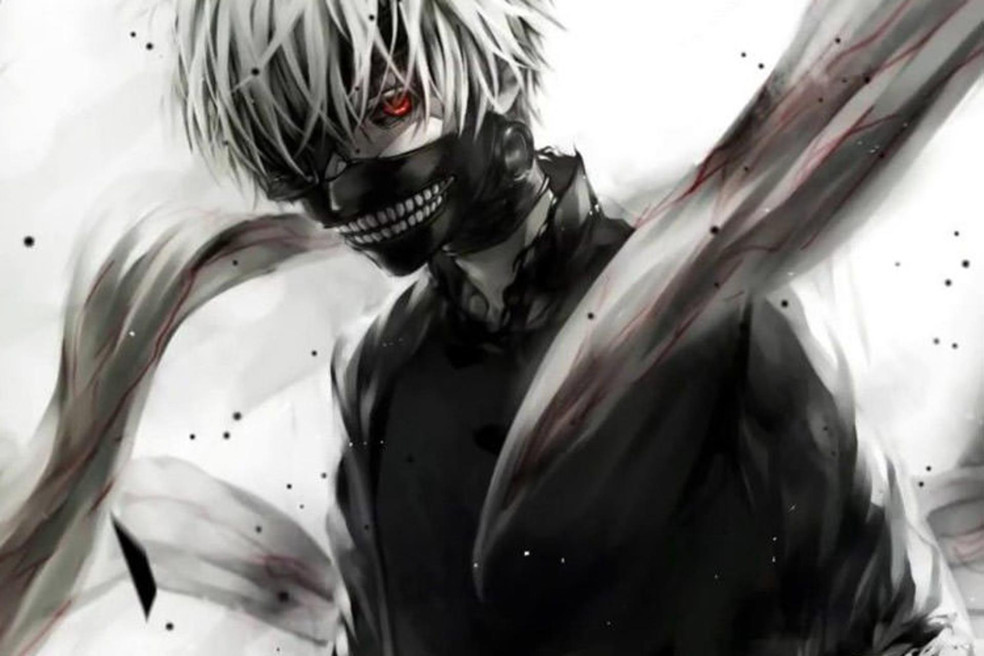 پسری با چشم قرمز و ماسک ترسناک در انیمه Tokyo Ghoul