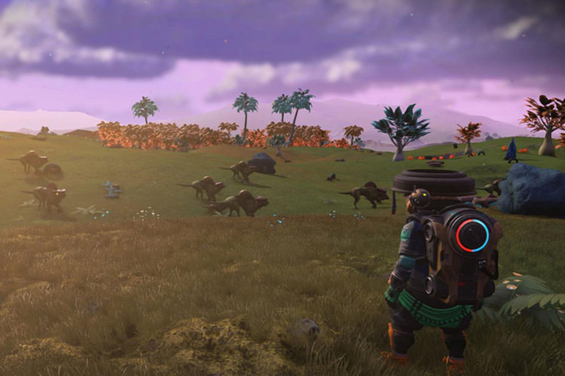 نمایی از دشت پر از دایناسور در بازی No Man's Sky