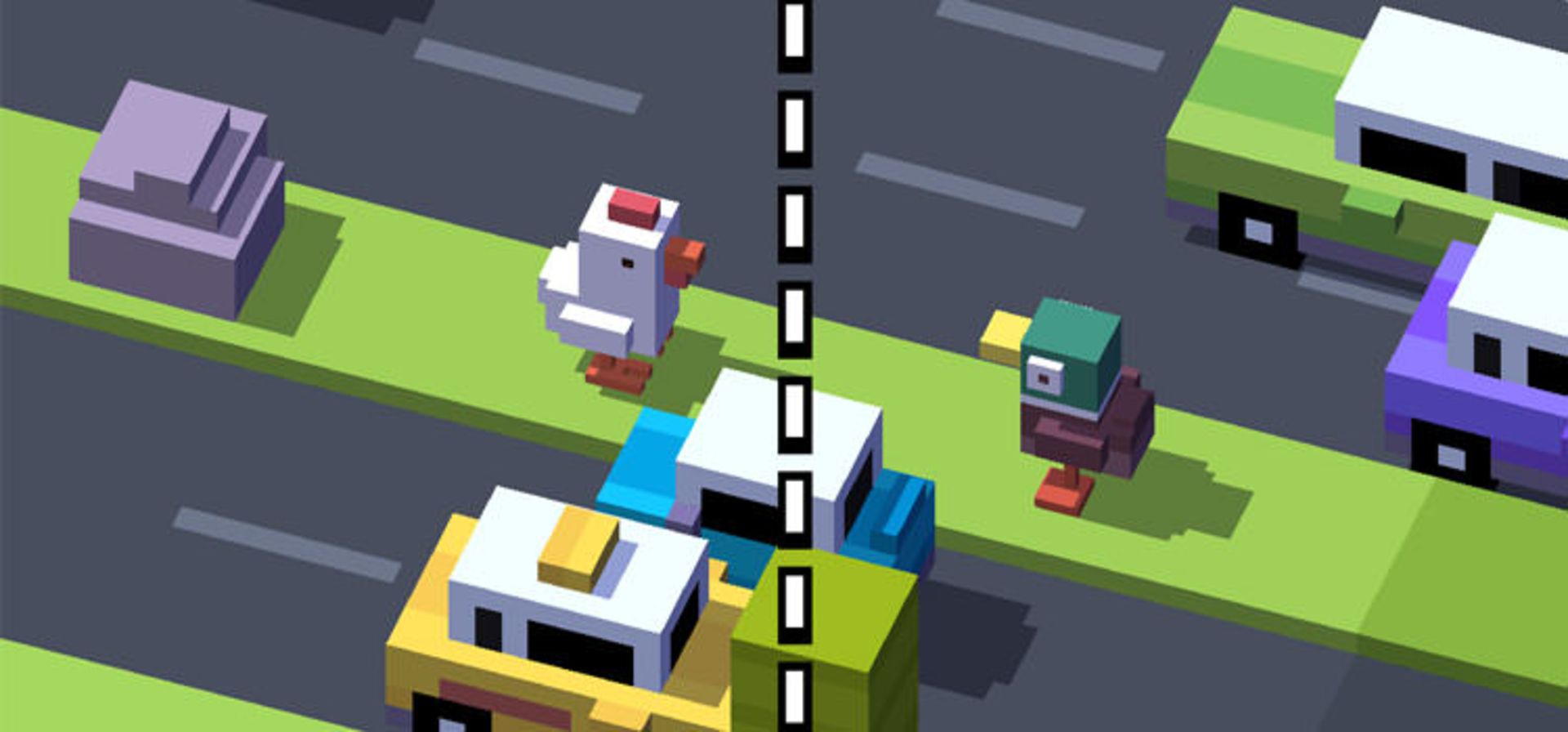 مرغ بازی Crossy Road در حال نگاه کردن به یکی از کاراکترهای بازی