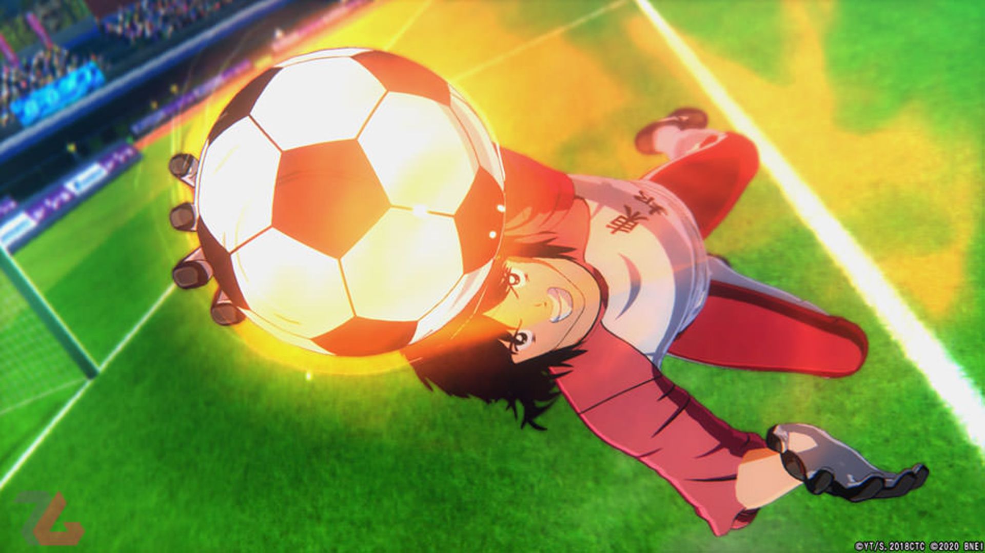 واکاشیمازو در حال تلاش برای دفع توپ در Captain Tsubasa: Rise of New Champions