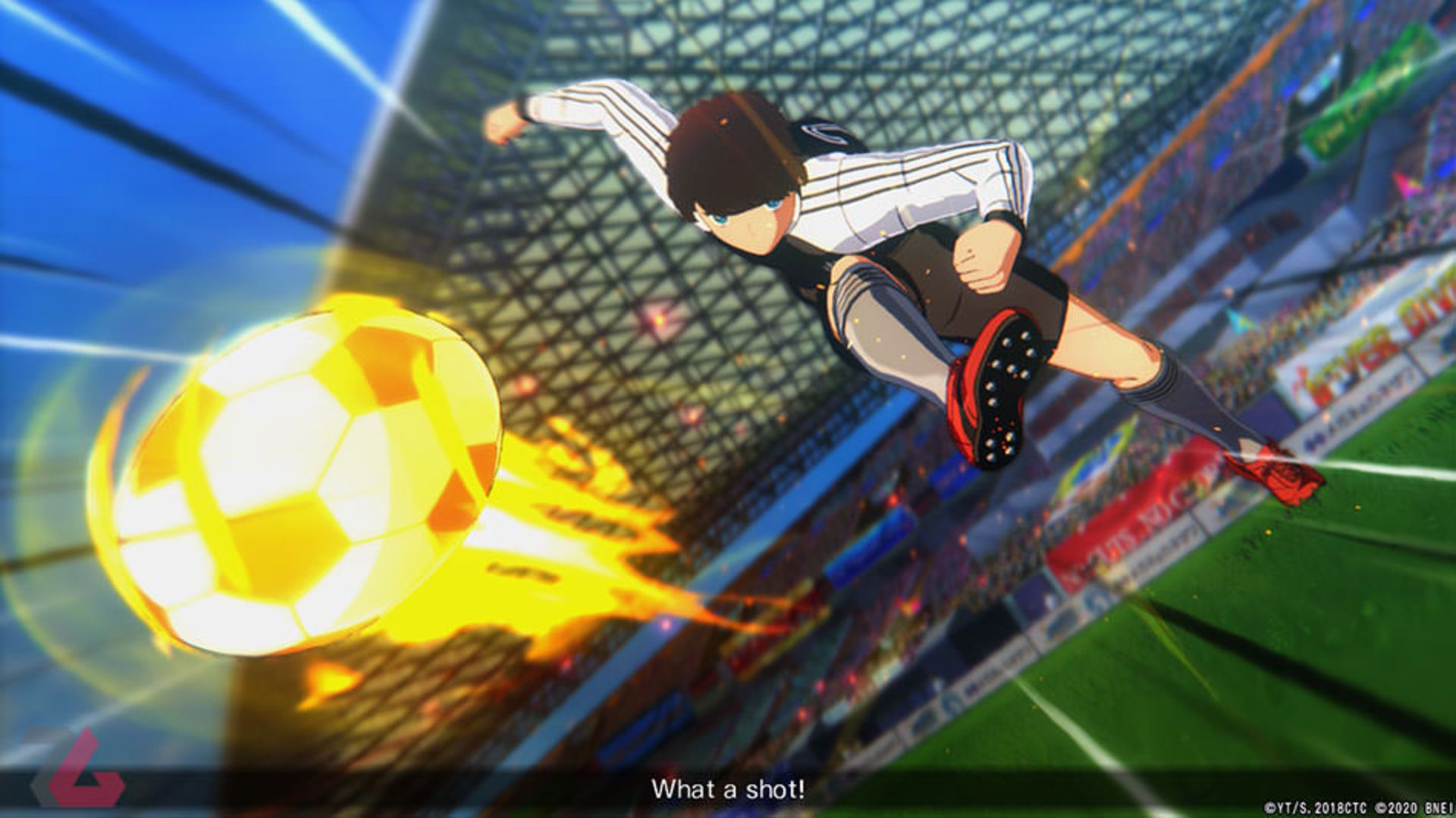 آواتار شخصی‌سازی شده در حال شوت زدن در Captain Tsubasa: Rise of New Champions