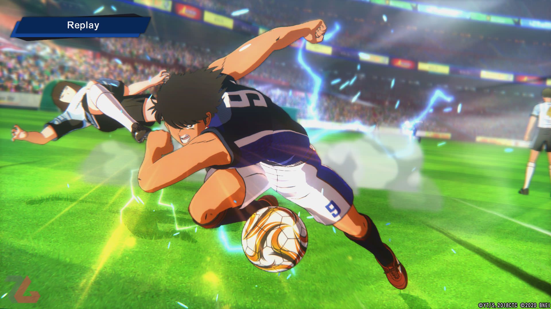 کوجیرو هیوگا در حال دریبل زدن بازیکنان آرژانتین در Captain Tsubasa: Rise of New Champions