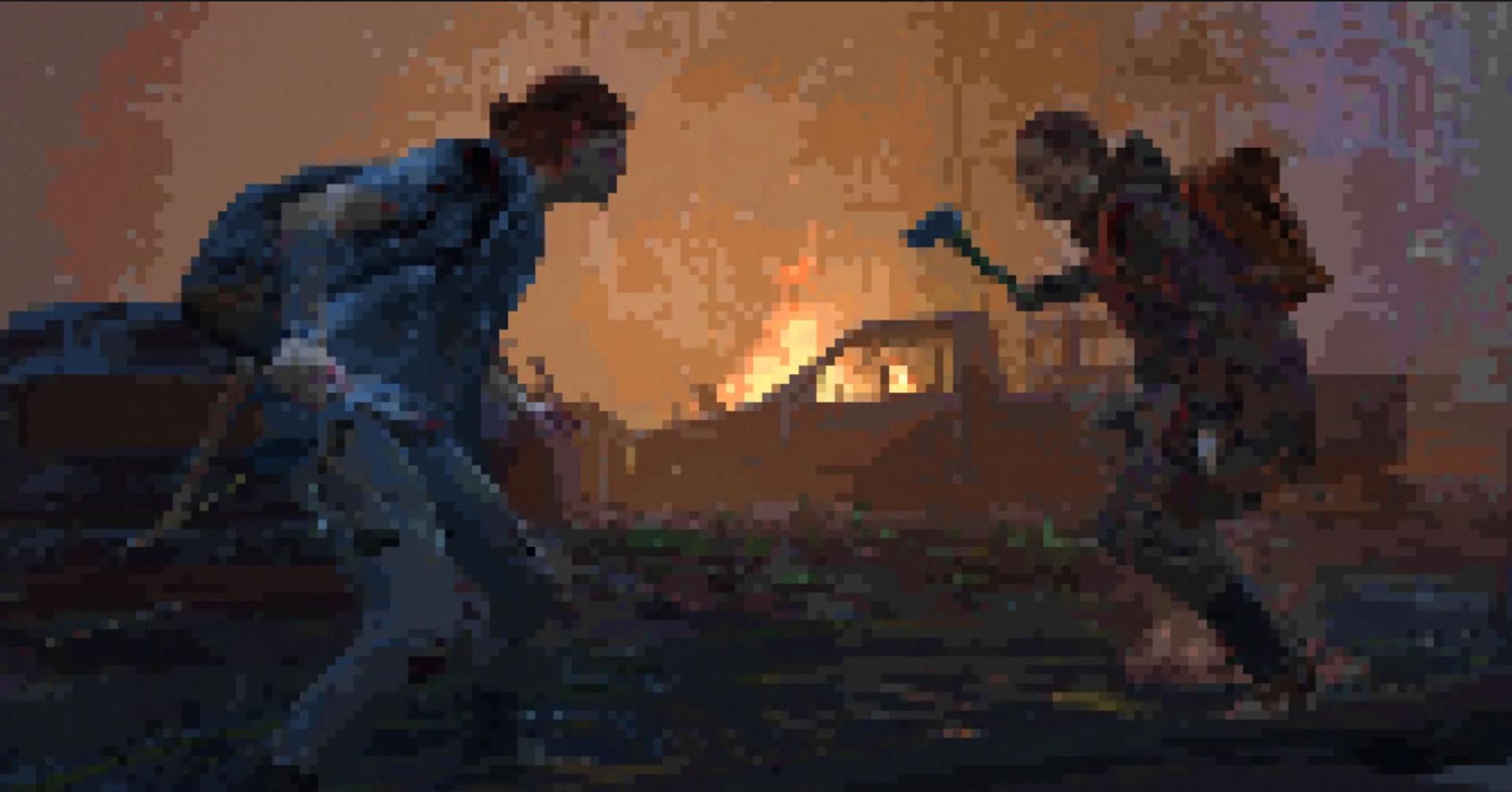 الی در حال نبرد با اسکارها در محیط پیکسلی در The Last of Us Part II