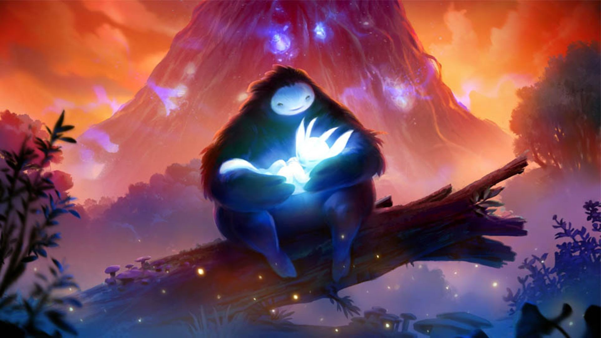 اُری در آغوش نارو در بازی Ori and the Blind Forest