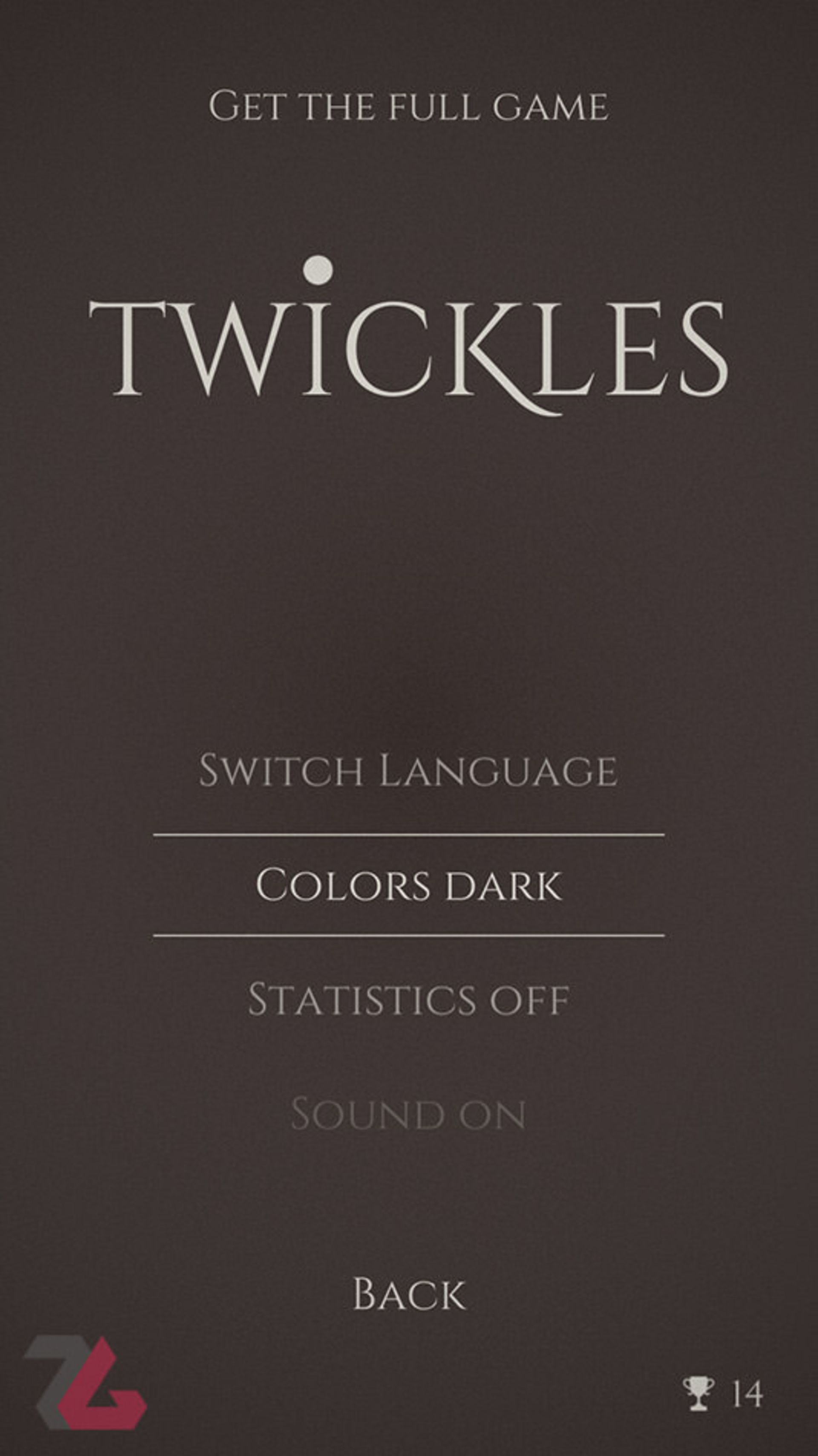 بخش تنظیمات و تغییر رنگ بازی Twickles
