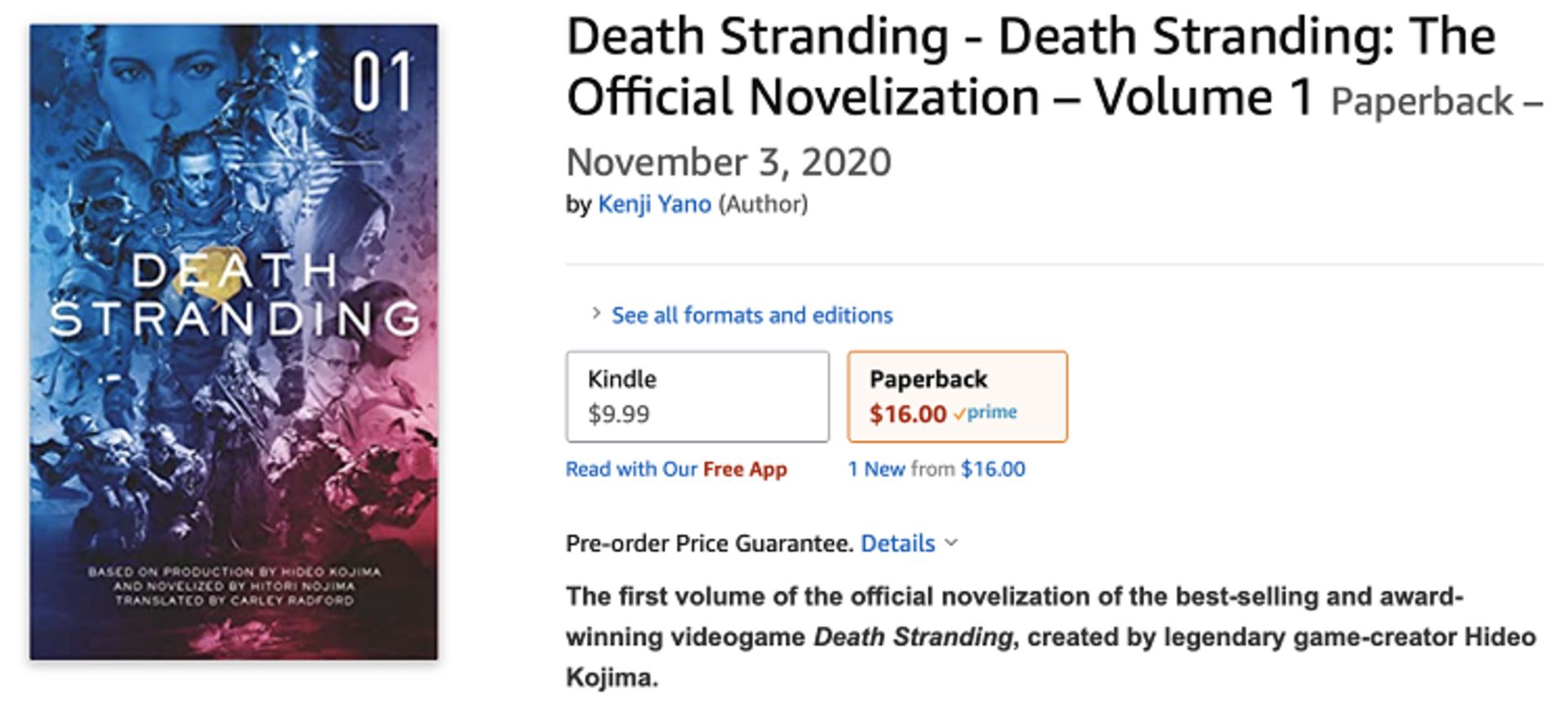 صفحه آمازون رمان انگلیسی Death Stranding 