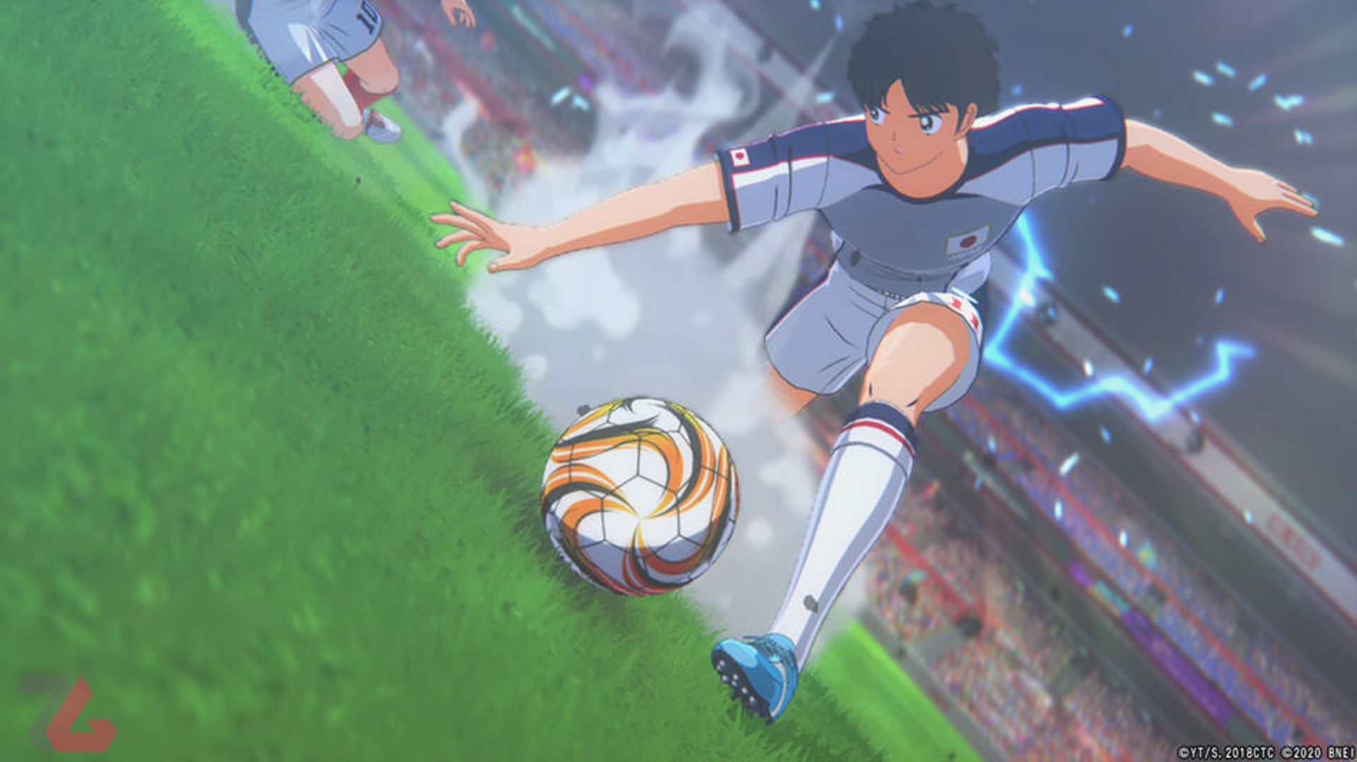 تارو میساکی در حال دریبل زدن بازیکنان فرانسه در Captain Tsubasa: Rise of New Champions
