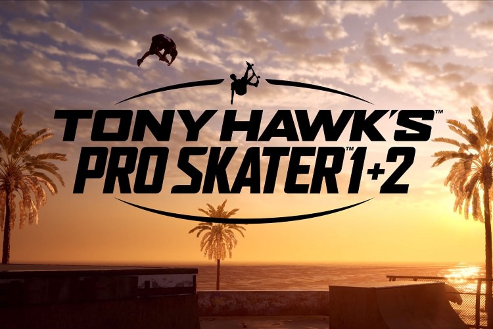 لوگوی بازی Tony Hawk’s Pro Skater 1 and 2 در پس زمینه غروب آفتاب