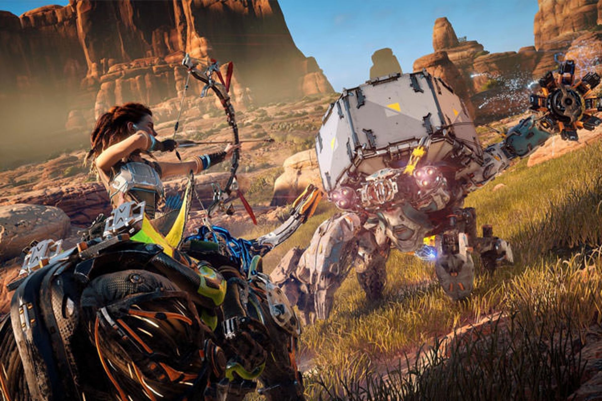 الوی سوار بر ربات در حال شکار سایر ربات‌ها در Horizon Zero Dawn