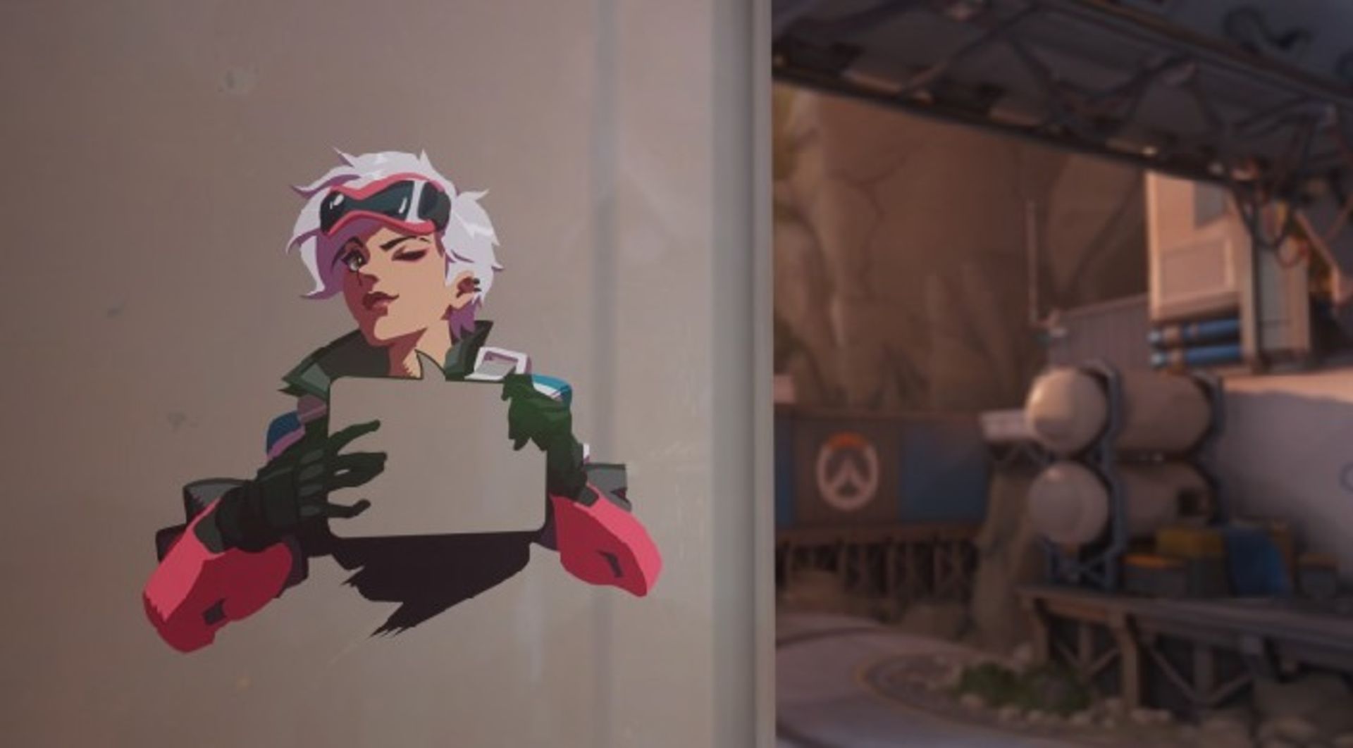 اسپری چهره تریسر روی دیوار در بازی Overwatch