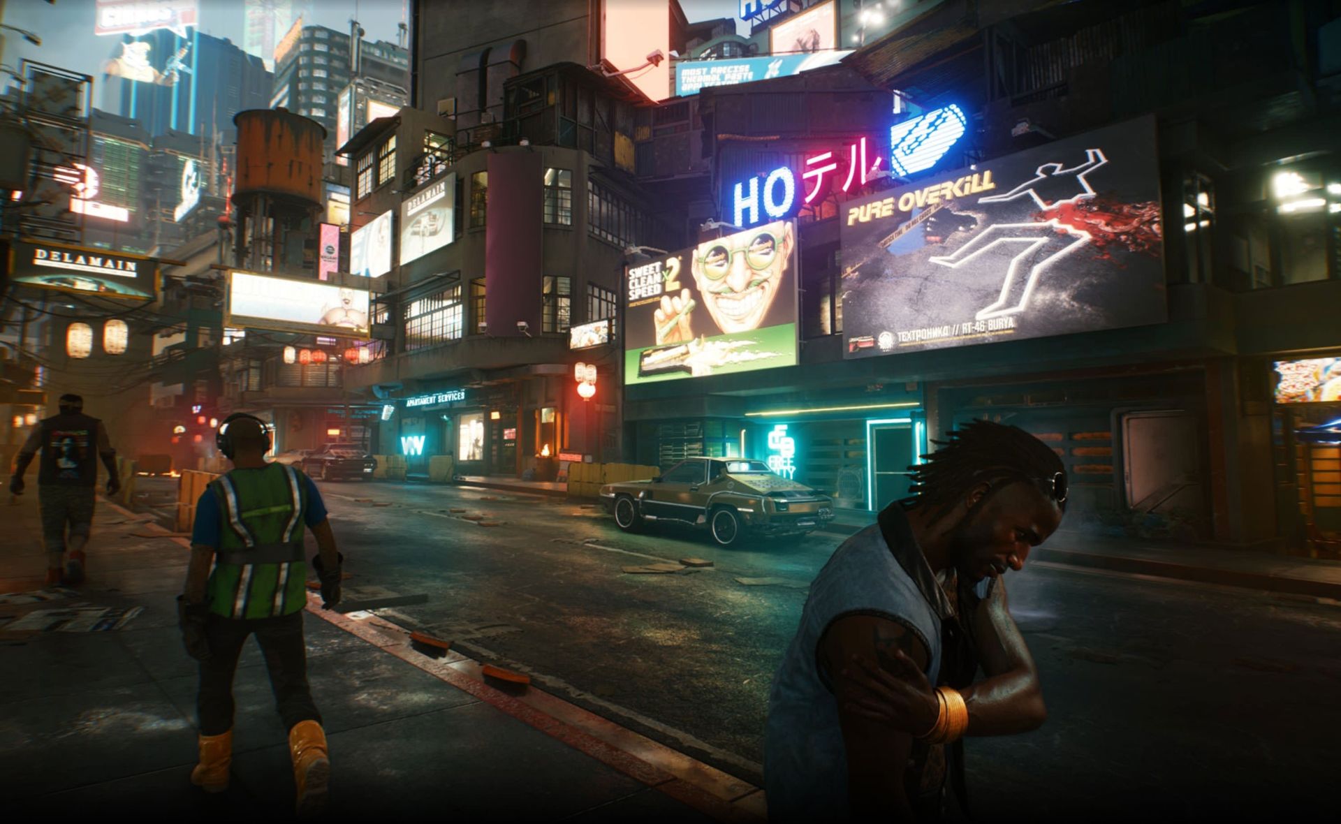 شهروندان در حال پیاده روی در خیابان‌های نایت سیتی در Cyberpunk 2077
