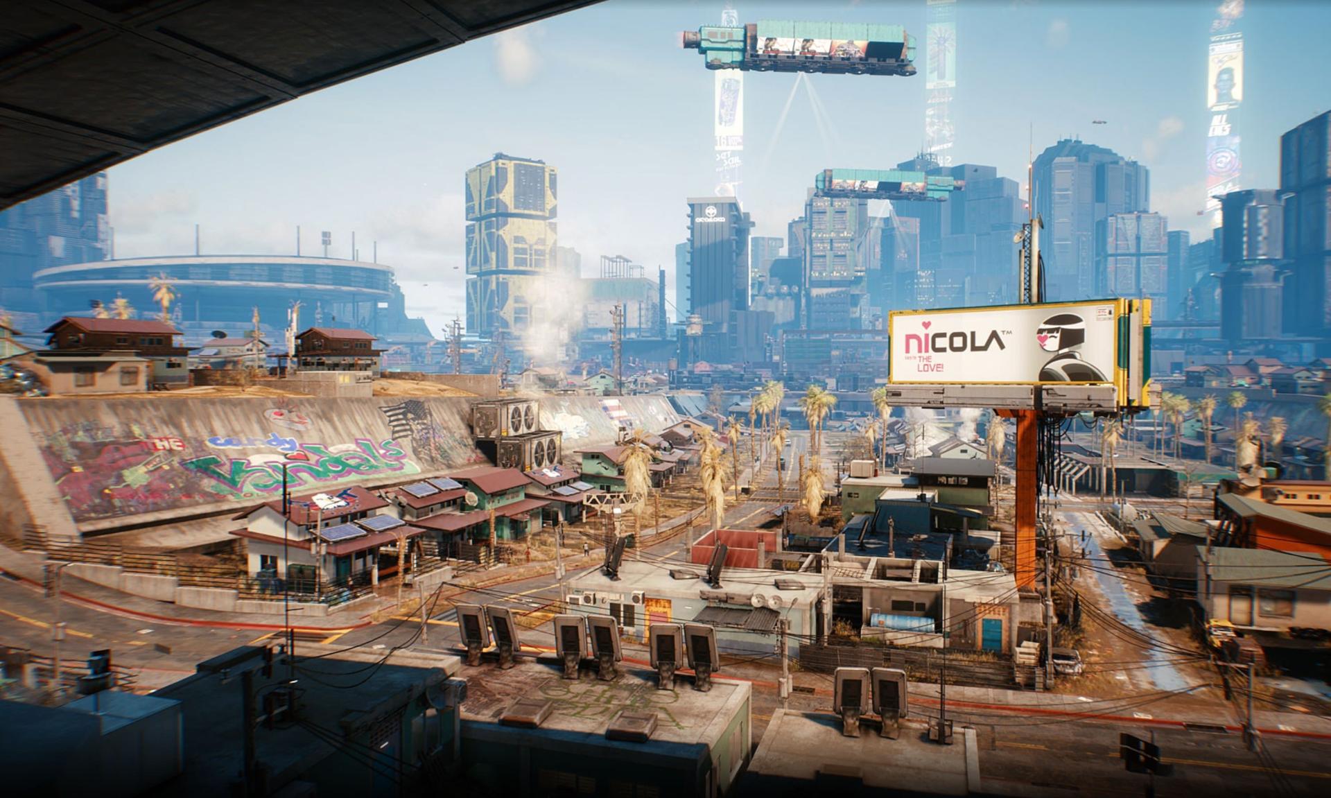 خانه‌های کوچک کنار هم در محیط‌های اطراف نایت سیتی در Cyberpunk 2077