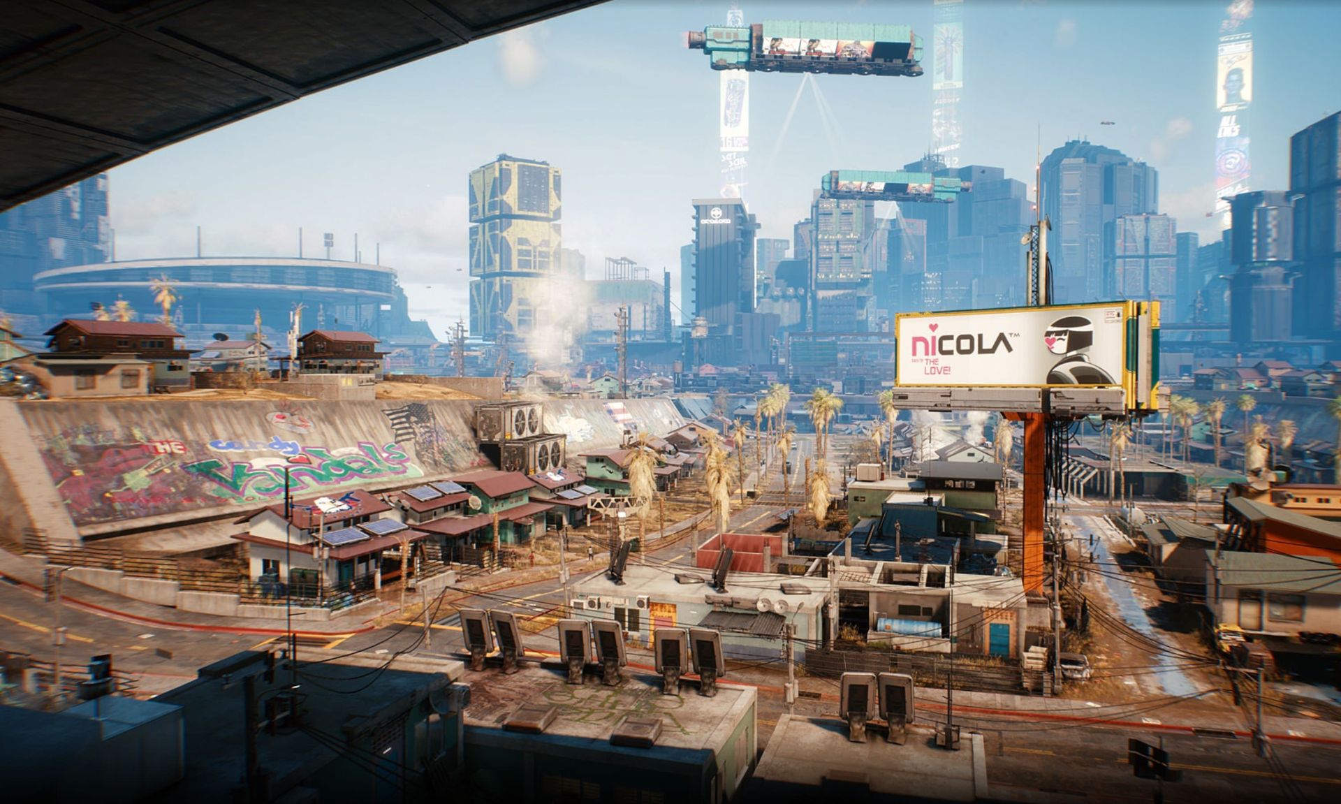 خانه‌های کوچک کنار هم در محیط‌های اطراف نایت سیتی در Cyberpunk 2077