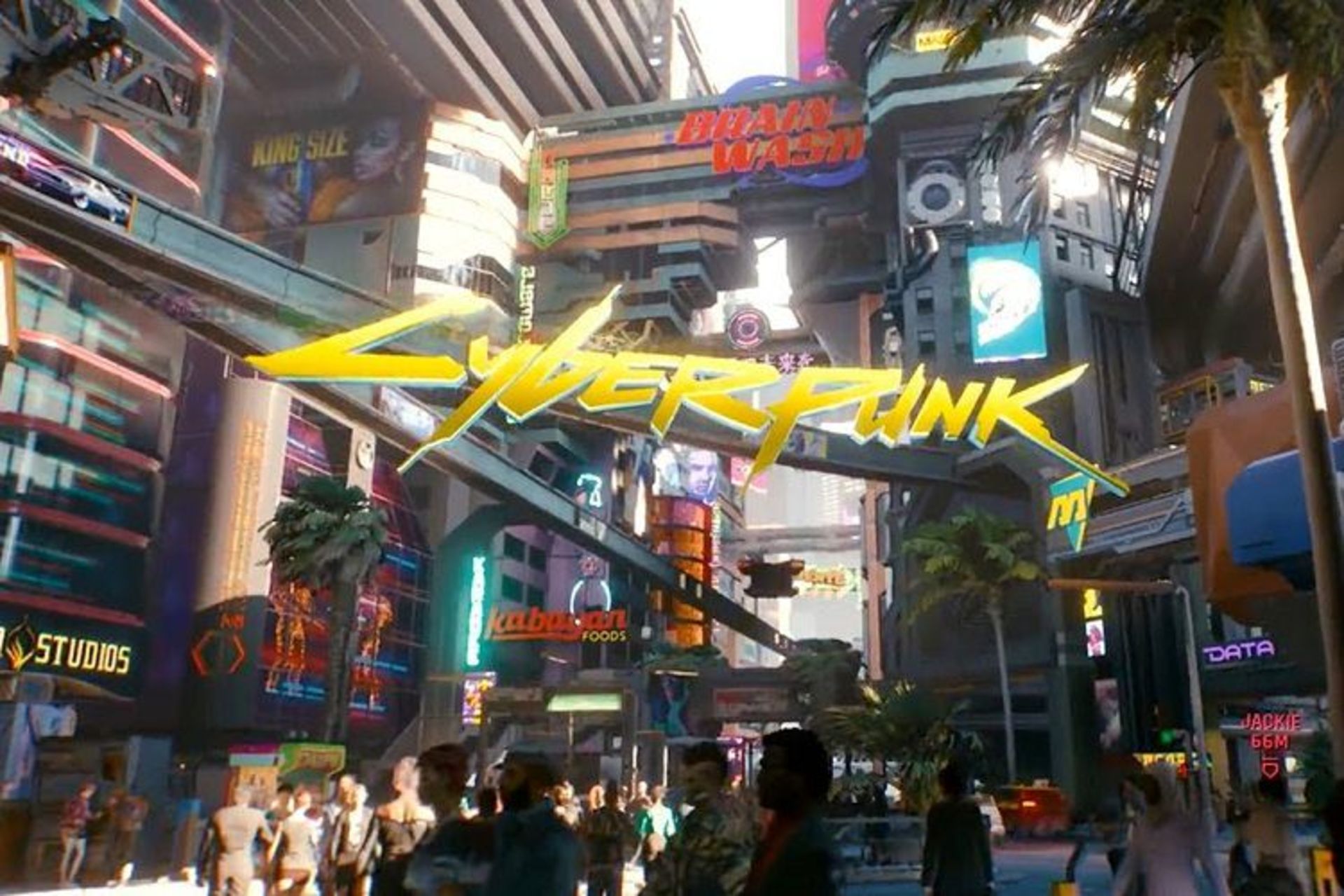 لوگی بازی Cyberpunk 2077 با پس زمینه نایت سیتی