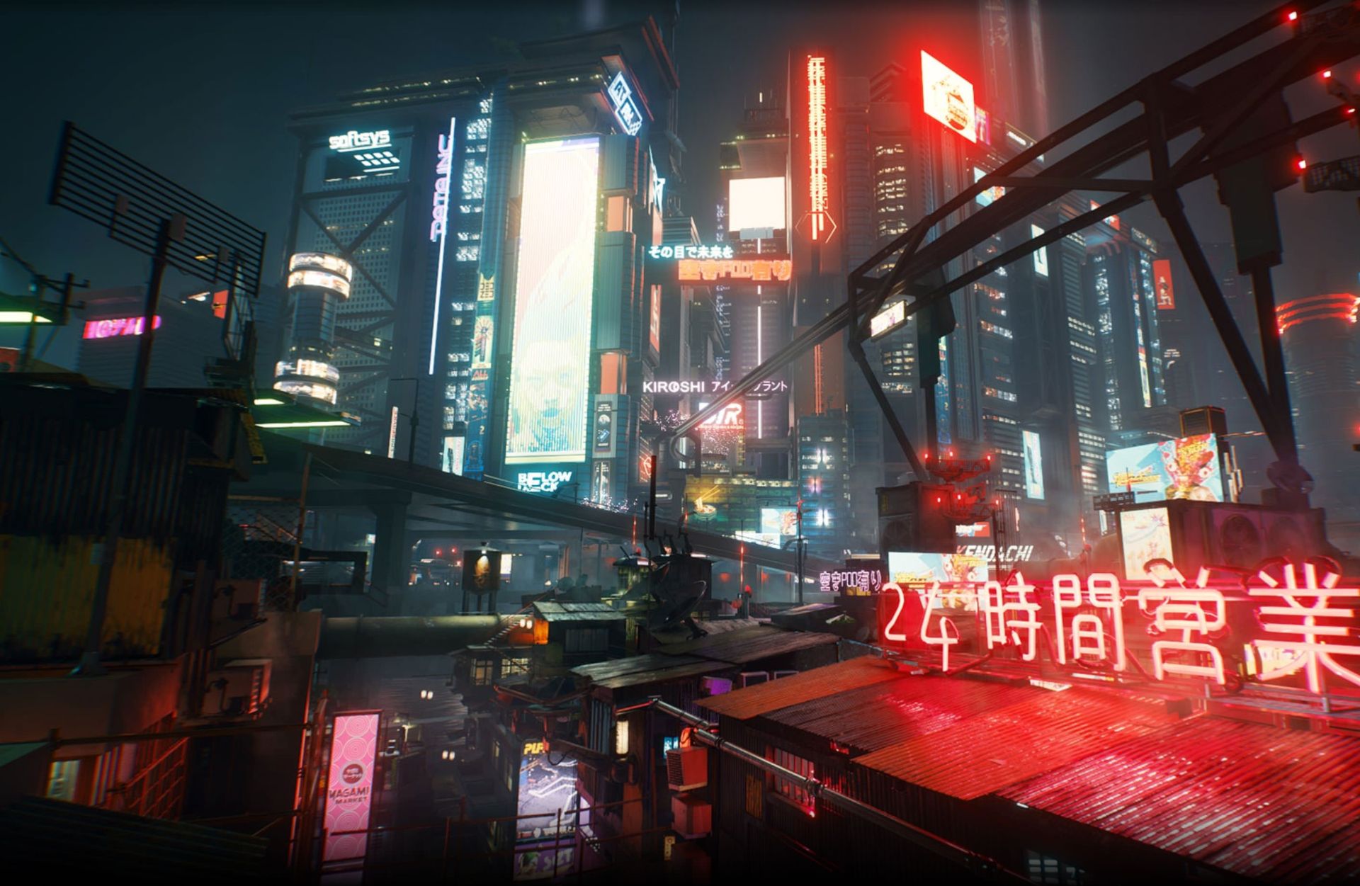 محله چینی‌ها در شب در بازی Cyberpunk 2077