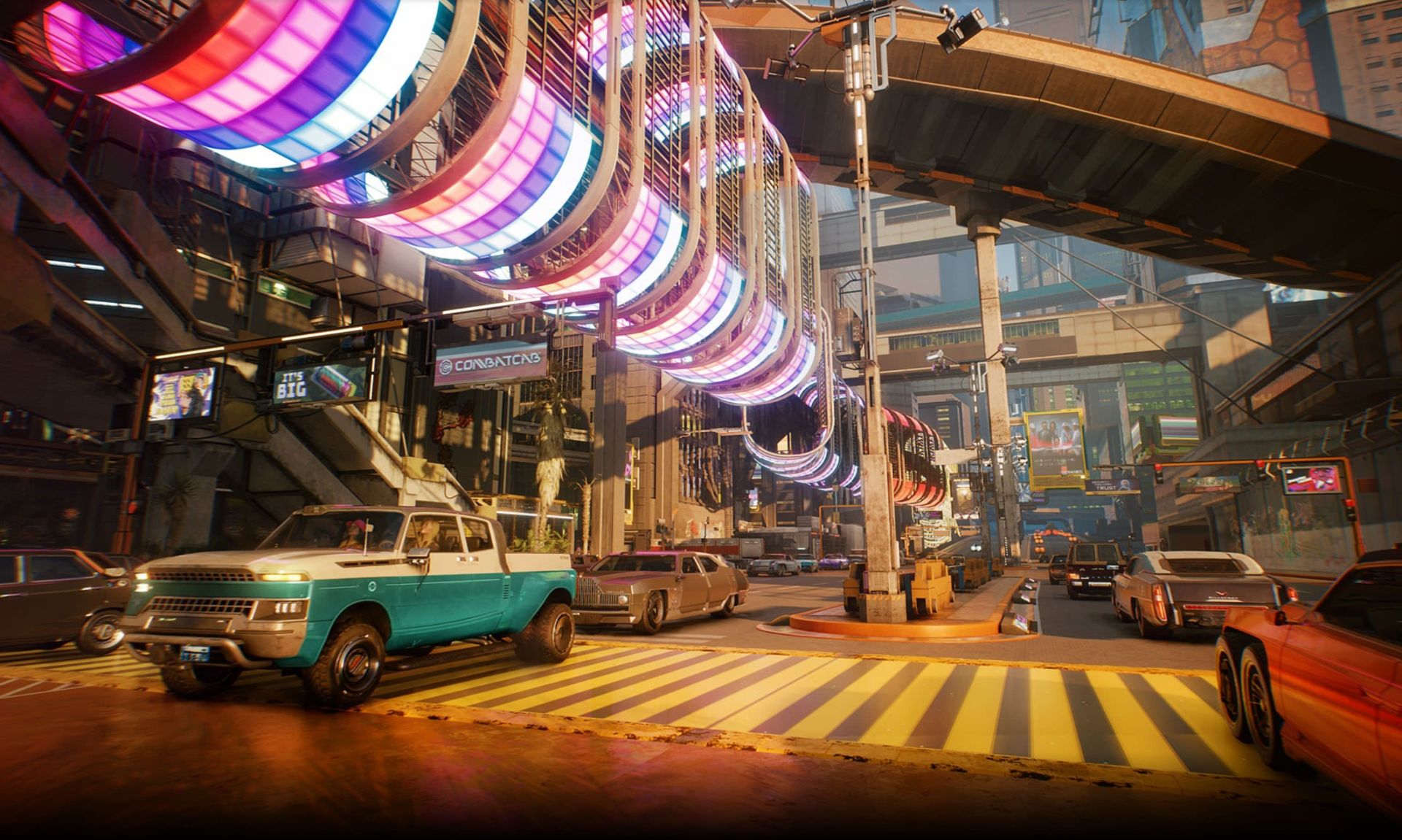 عبور و مرور ماشین‌ها در خیابان‌های نایت سیتی بازی Cyberpunk 2077