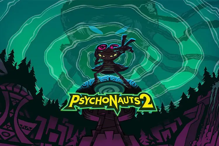 رز در کنار لوگوی بازی Psychonauts 2