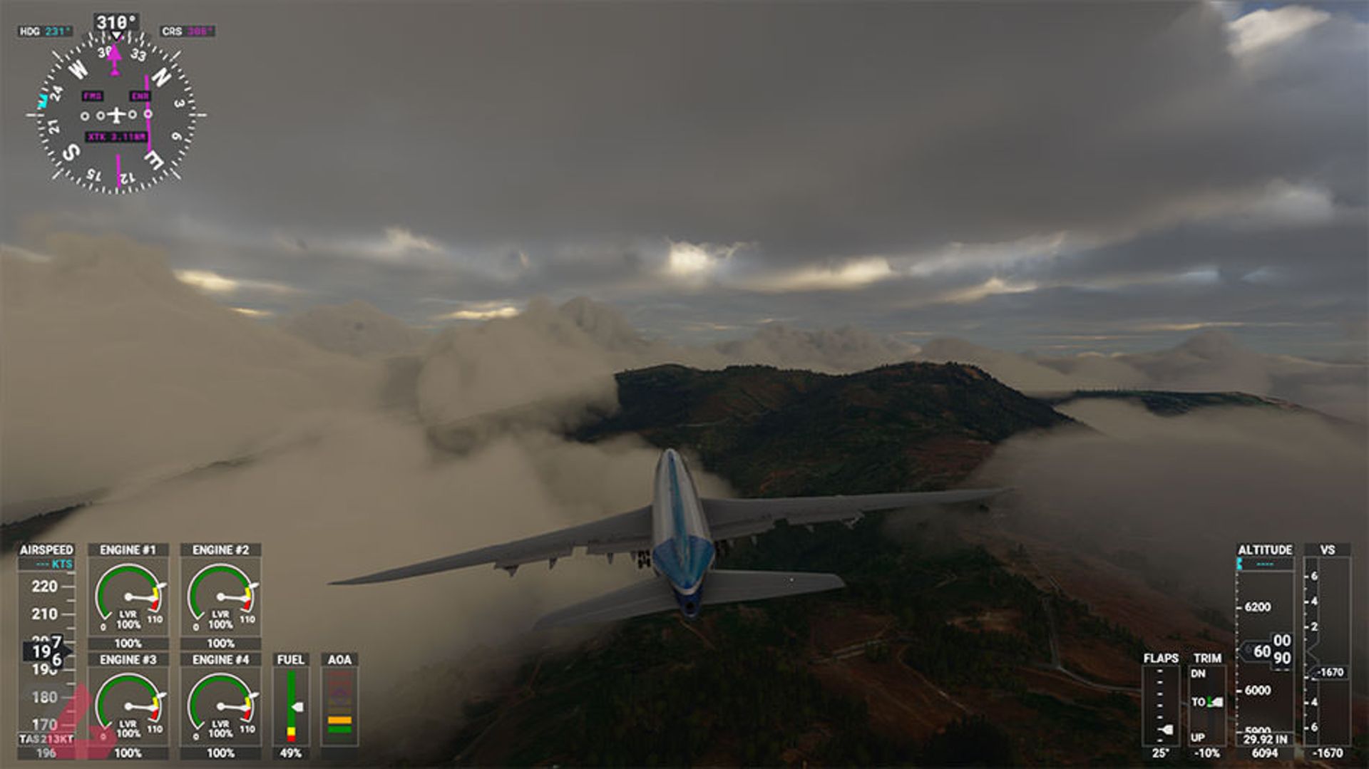 خلبانی در هوای ابری با بوئینگ در  Microsoft Flight Simulator