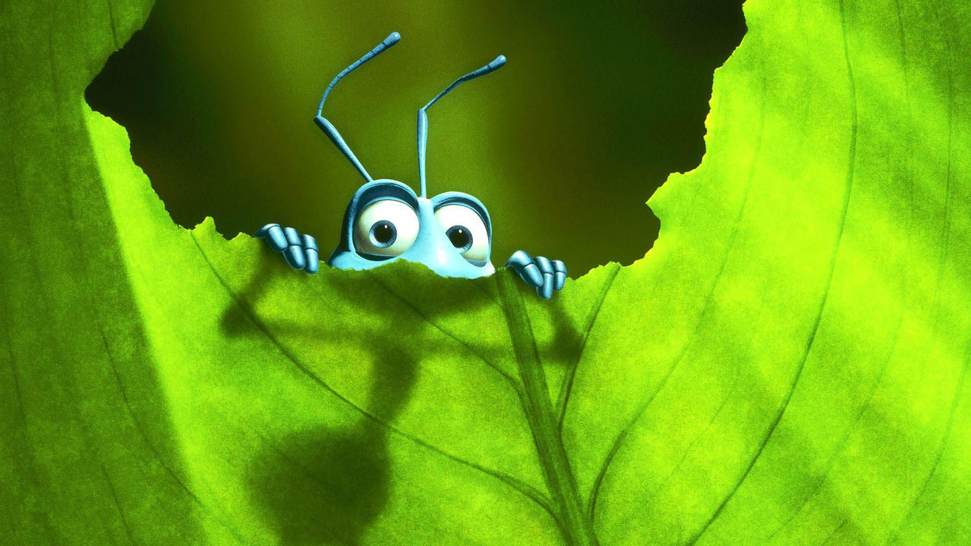 شخصیت فلیک پنهان شده در پشت یک برگ در انیمیشن a bug's life