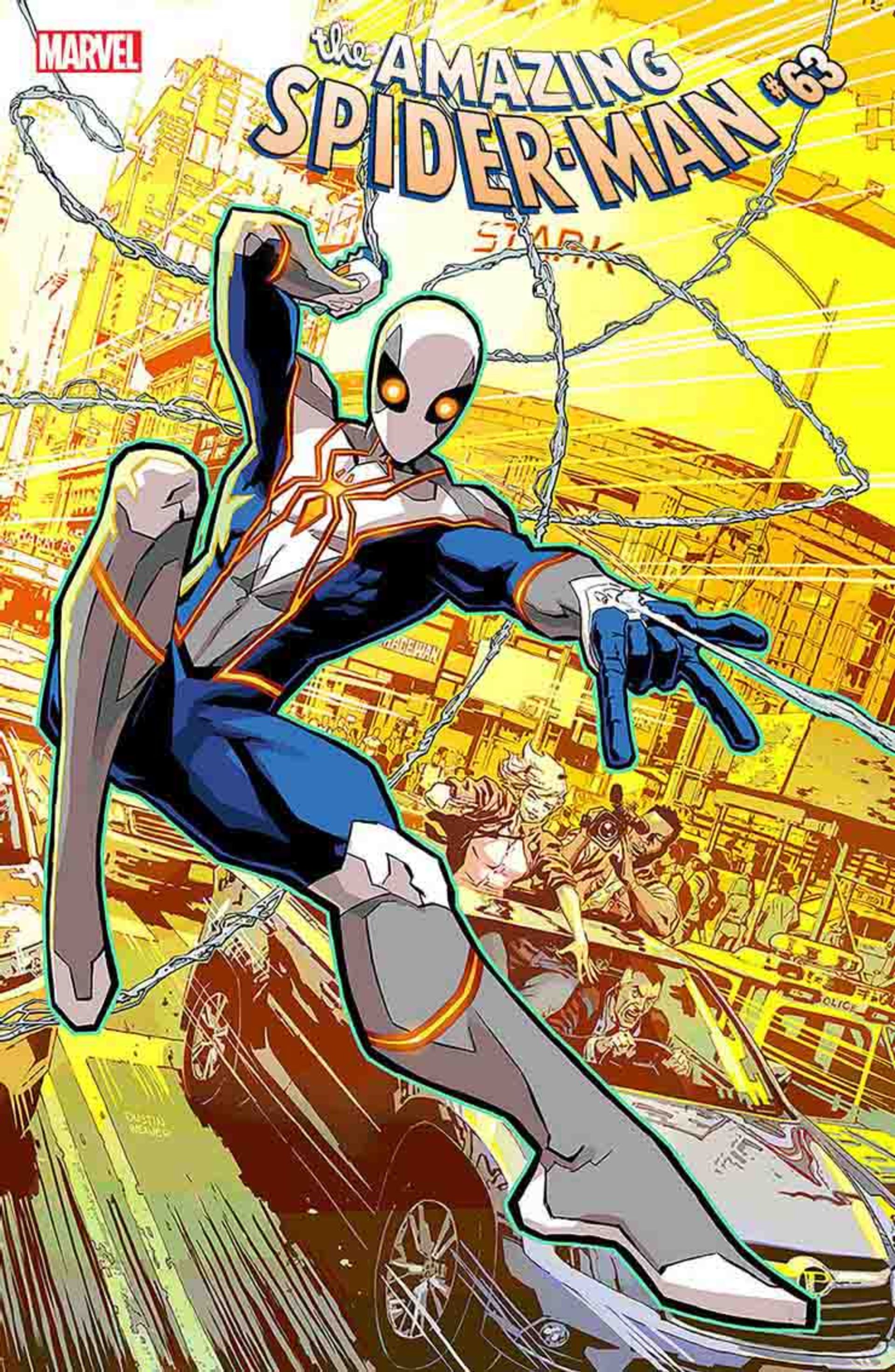 اسپایدرمن در حال تاب خوردن در شهر در سری کتاب کمیک Amazing Spider-Man